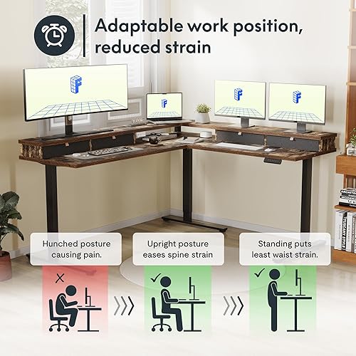 Miniatura 75 de FLEXISPOT Escritorio de esquina profesional con motor dual en forma de L, escritorio eléctrico de pie, escritorio de pie con altura ajustable, mesa