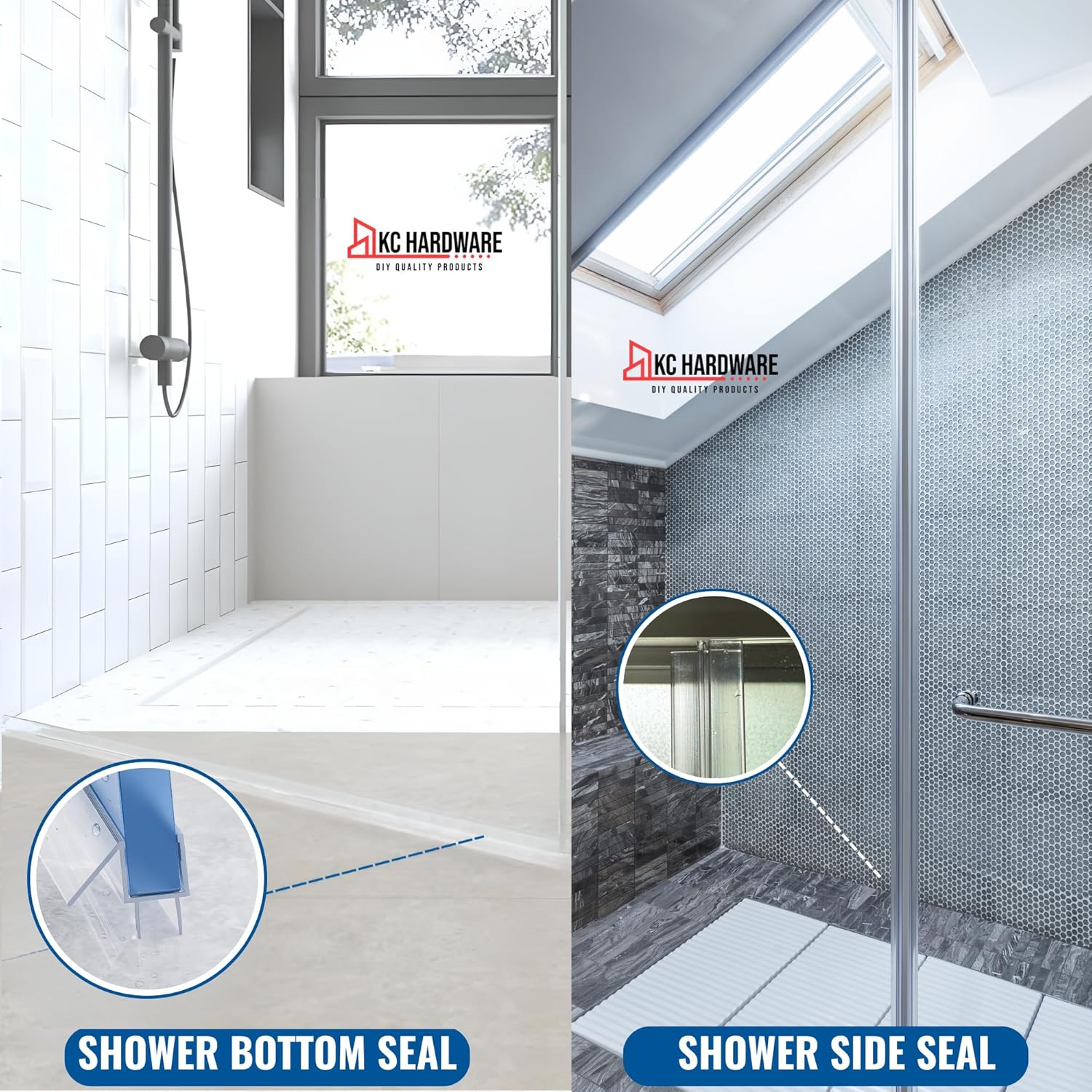 KC Hardware 95 Inch Frameless Shower H Side Seal Strip & 95 Inch Door Bottom Seal for 3/8 Inch (10mm) Thick Glass – Stops Water Leakage & Leaks – Clear