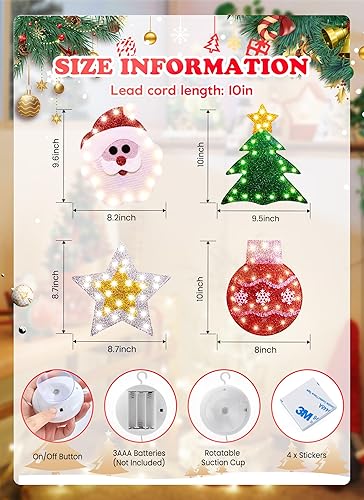 Miniatura 4 de Luces de decoración de ventana de Navidad, silueta de ventana de Navidad, letrero iluminado, funciona con pilas, cadena de luces con gancho de