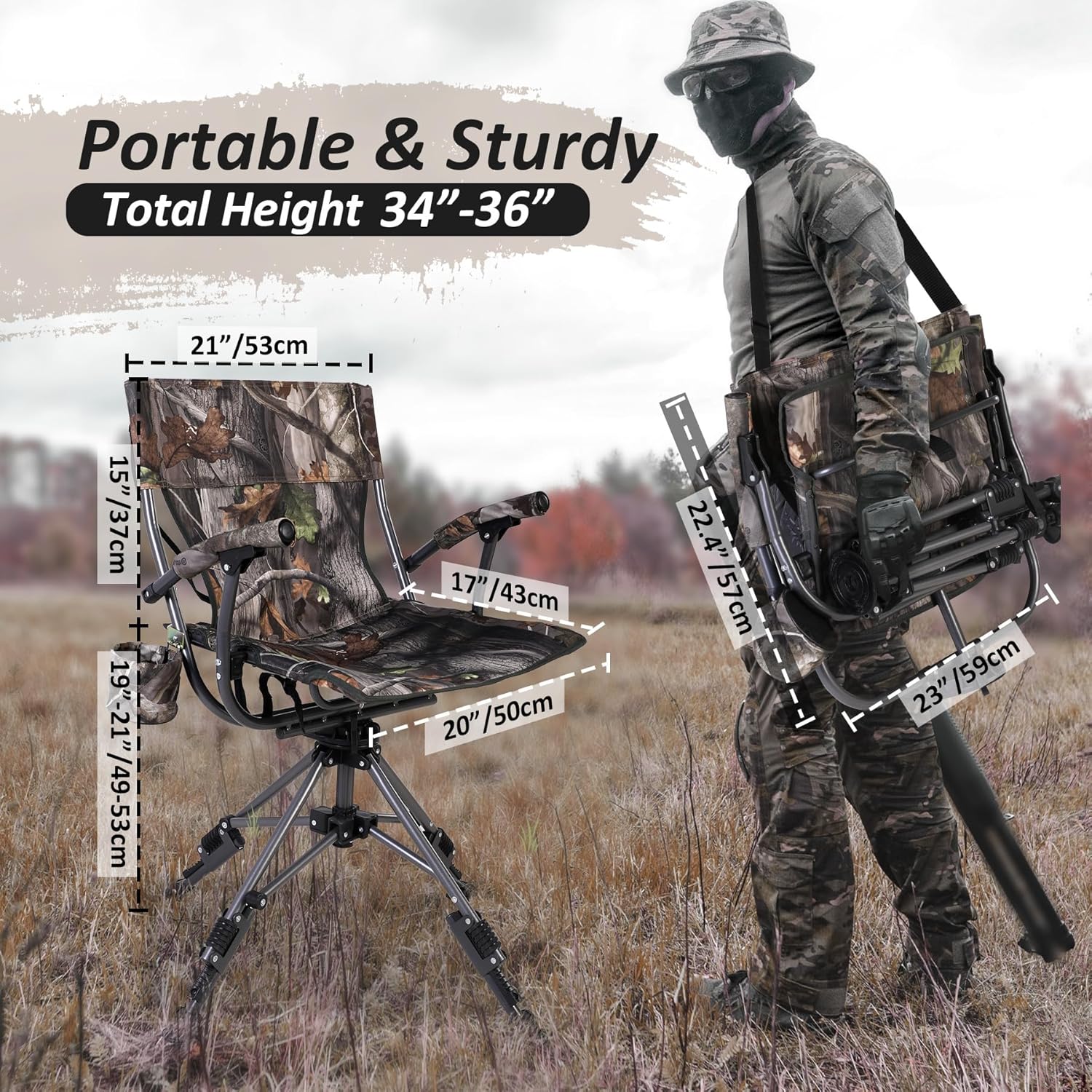 REDCAMP 360 Degree Swivel Hunting Chair for Blinds, Folding Hunting Seats with Armrest for Camping Backpacking Fishing