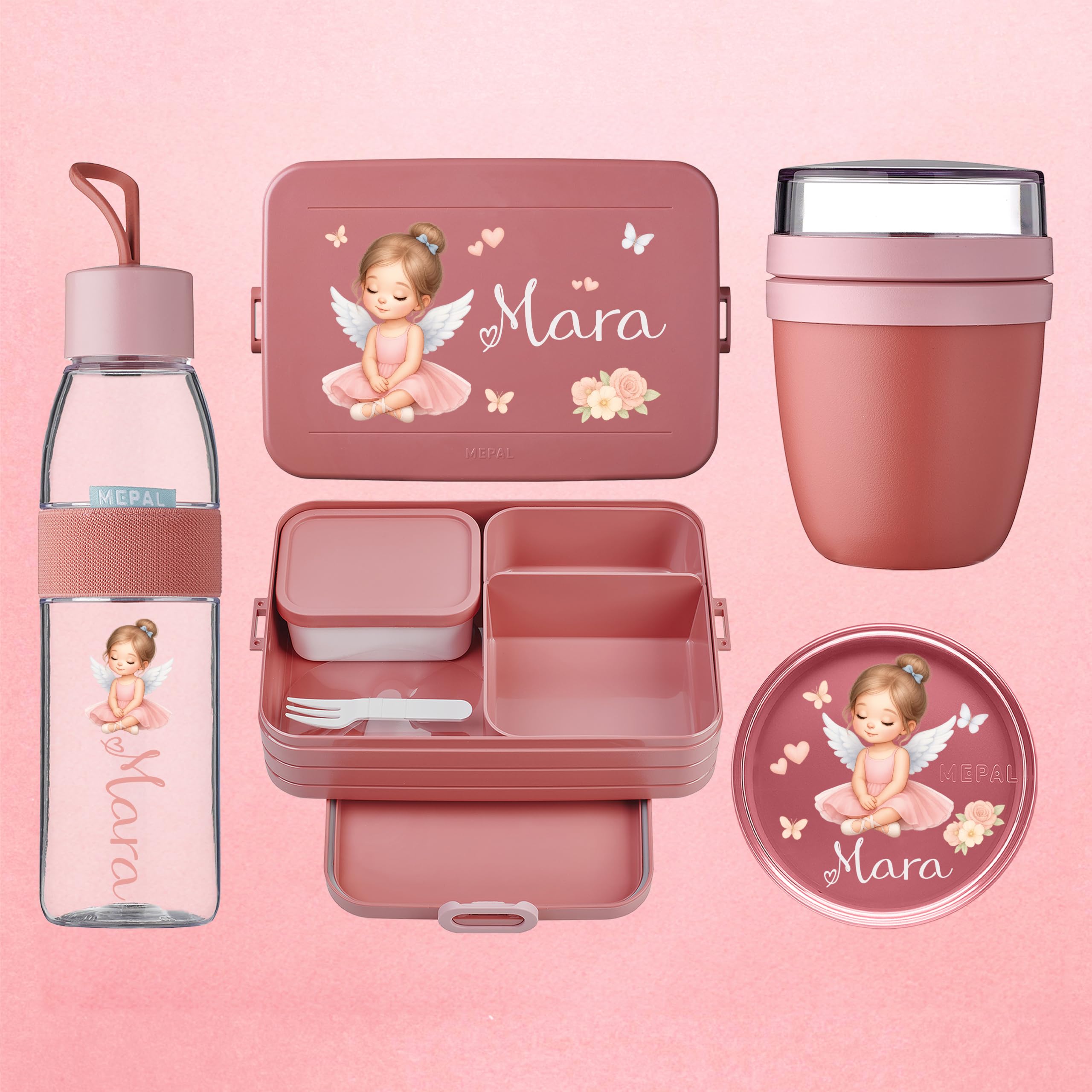 Mepal Personalisierte Brotdose Trinkflasche | Ballerina Tänzerin Mädchen | Geschenk Einschulung Mädchen Junge Kitastart Schule Schulanfang Lunchbox Flasche Bento Box Vesperdose Kindergarten Schulkind