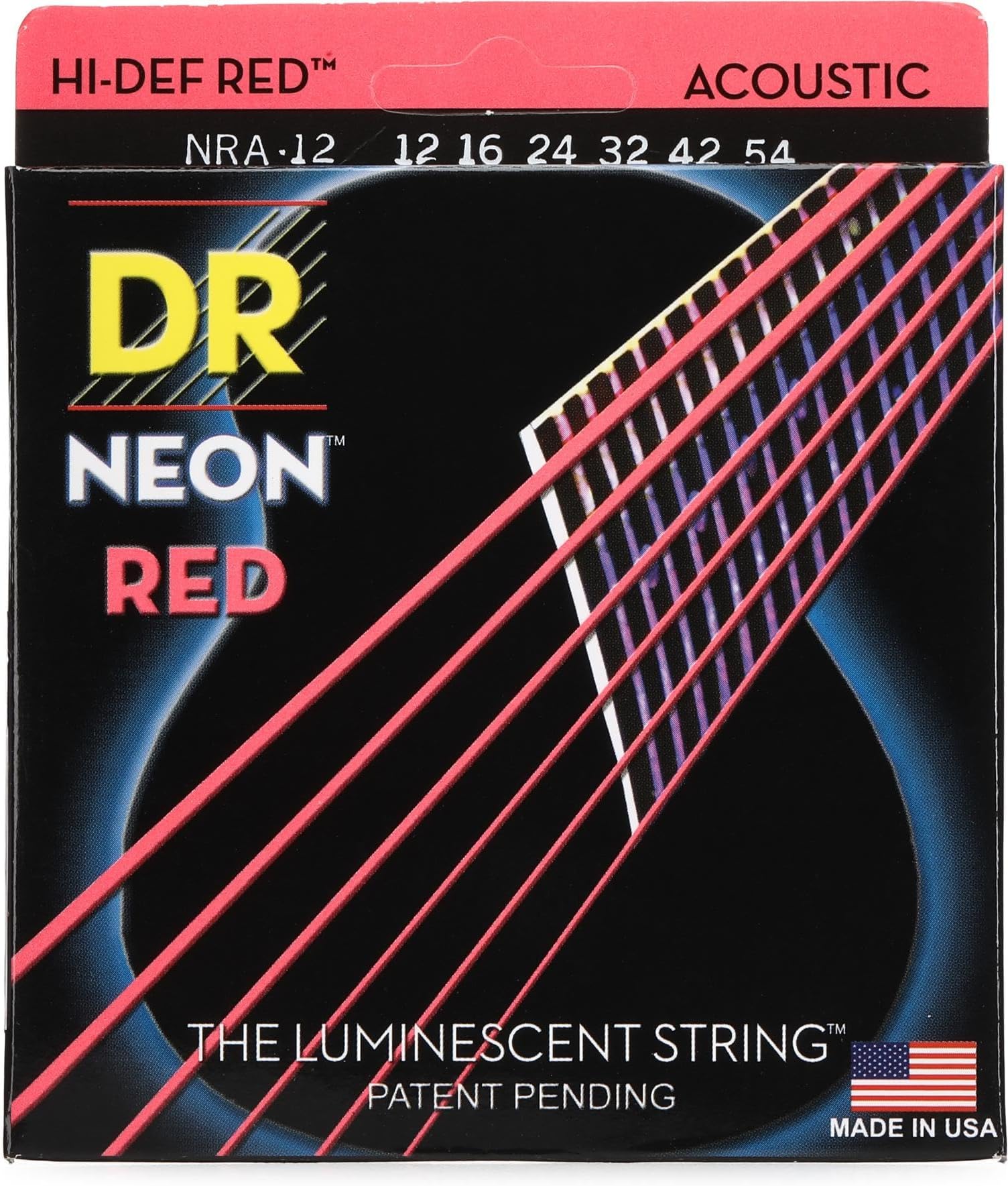 DR Strings Hi-Def Neon Acoustic Guitar Strings - .012-.054 Light, Red