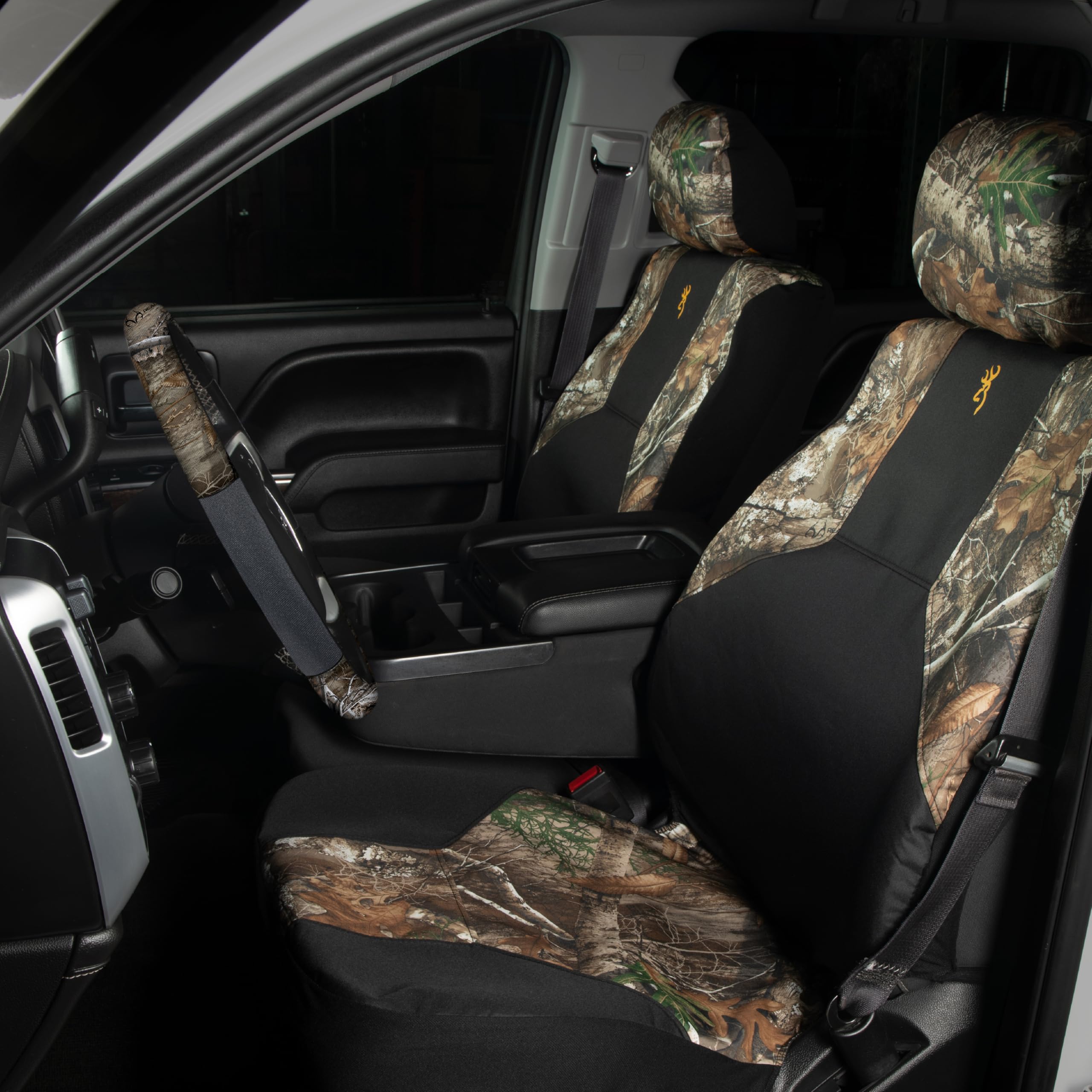 Browning Housses de siège universelles pour sièges Avant et Banc, résistantes à l'eau et à la saleté, pour Voiture, Camion et SUV, Realtree Edge (Excursion), Dossier Bas (Simple)