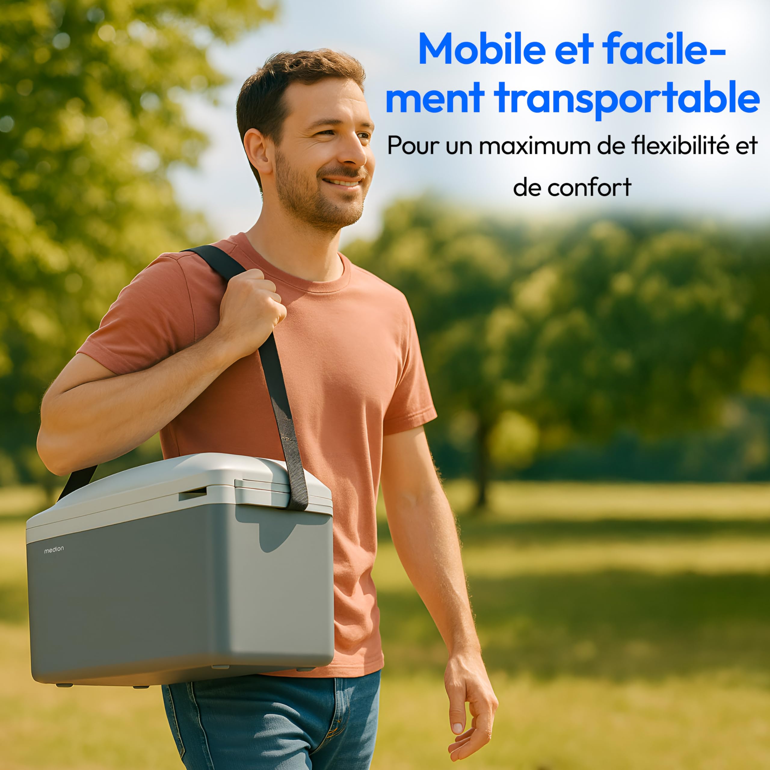 MEDION Glacière mobile avec fonction chauffage (électrique, 2 en 1 refroidissement et chauffage, 16 litres, sangle de transport, connexion 2 en 1 230 V et adaptateur 12 V pour voiture, pour voiture, c