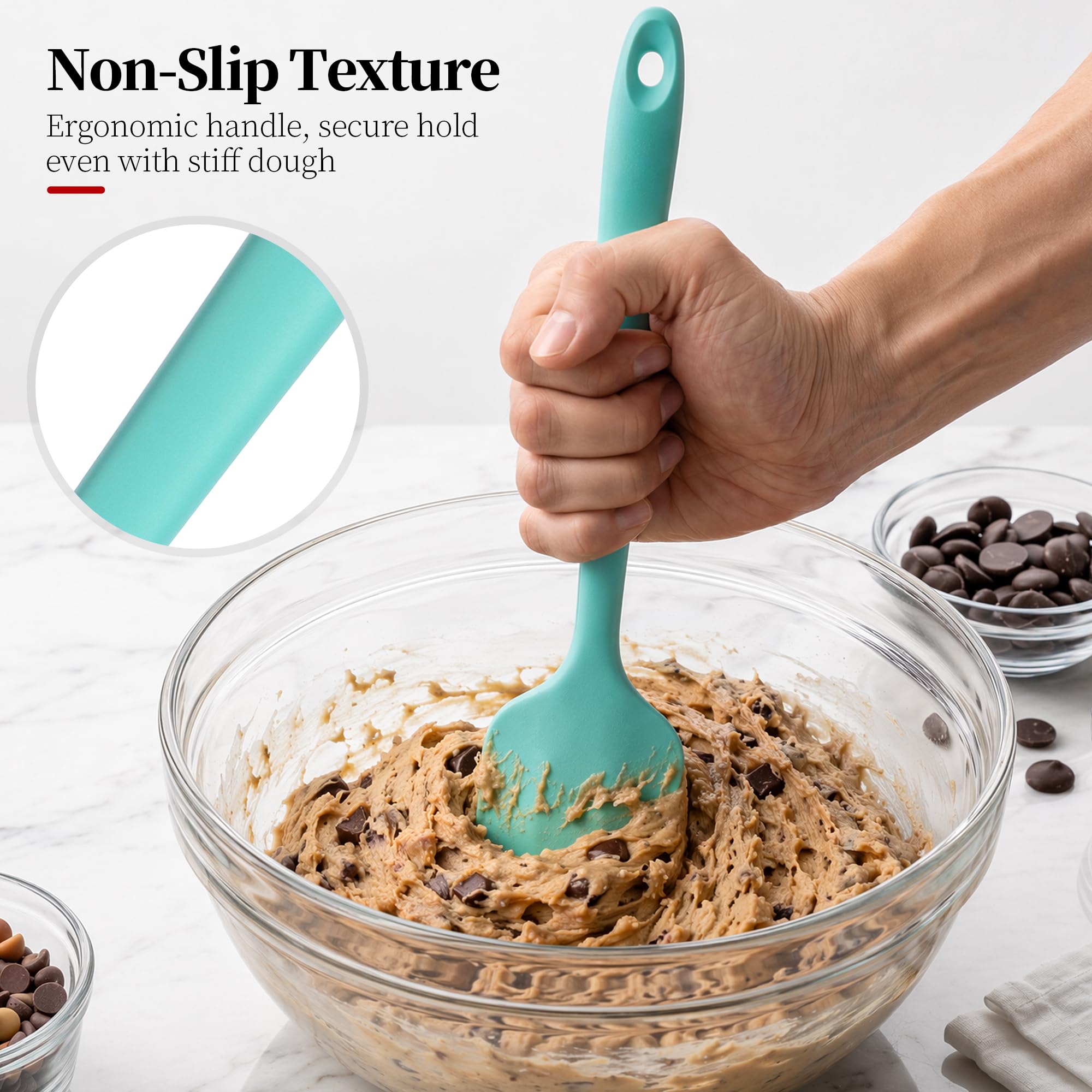 315°C Resistente al Calor 3 Lengua Silicona Cocina, Azul Hielo | Sin Bpa Platino Grado Alimenticio Espatulas Profesional, Flexible Lengua de Gato Para Cocinar Pastelera Reposteria Hornear