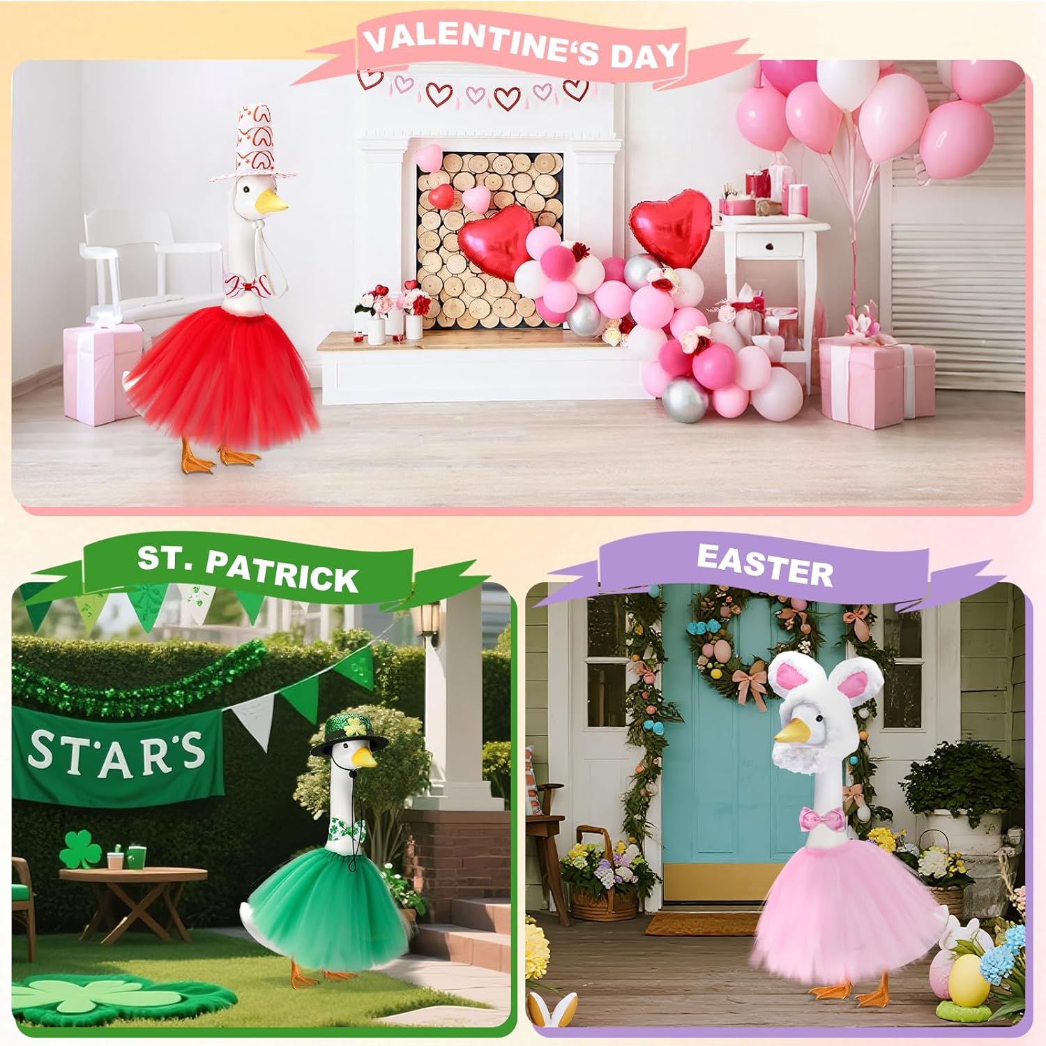 Porch Goose Outfits, 8 Set Holiday Porch Goose Clothes for 17/23 inch Lawn Geese Valentine St Patricks Easter 4th of July Summer Halloween All Seasonal Patio Yard Garden Goose Statue Decor