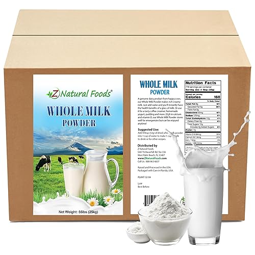 Z Natural Foods - Leche en polvo entera premium - Leche en polvo para hornear, cocinar, bebidas - Leche en polvo seca, pasteurizada, sin OMG, sin