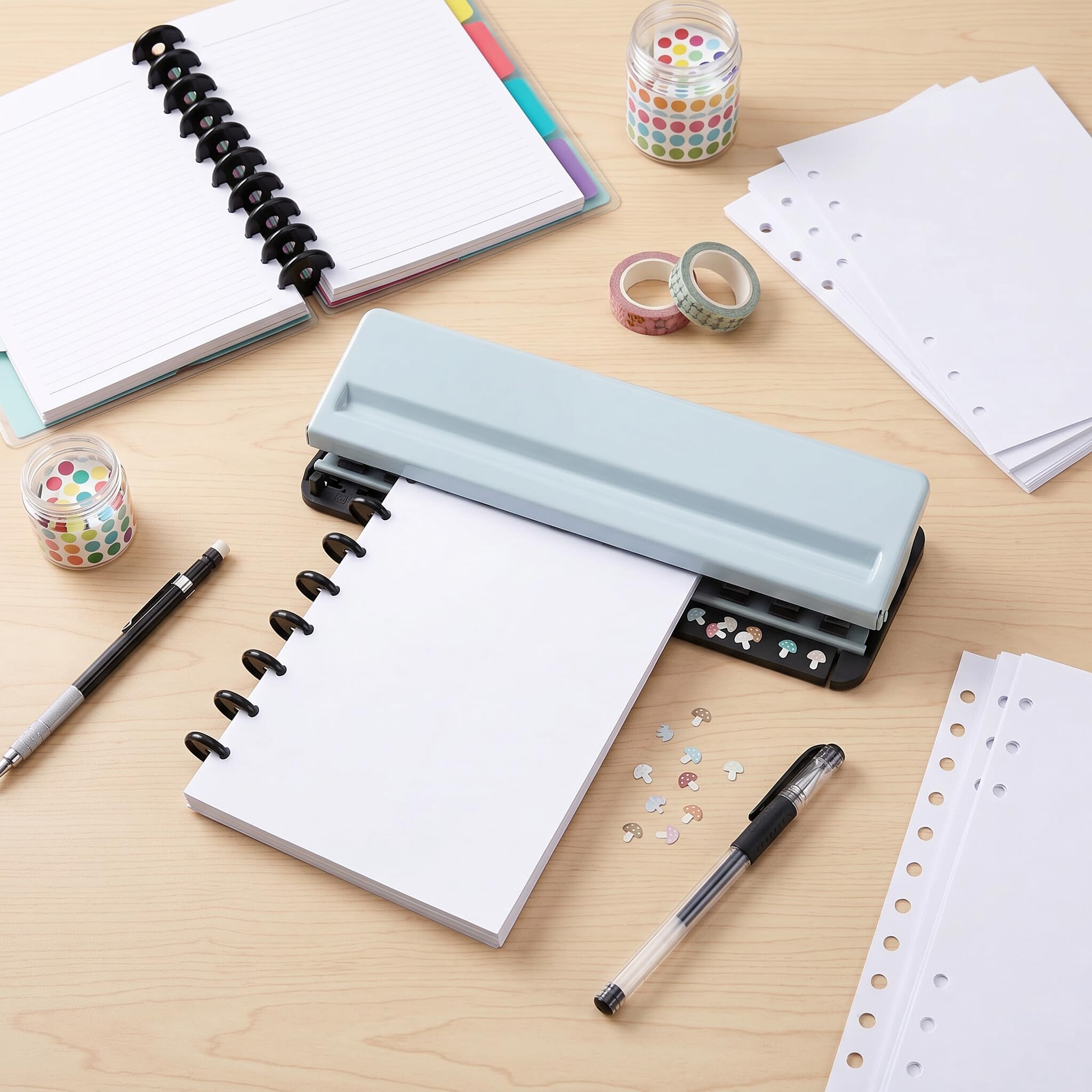 Zerodis Handicrafts Pilz-Papierstanzer mit Ergonomischem Griff, 12 Löcher, Präzise Positionierung, Mühelose Handpresse, Passend für A4, A5, B5, A7-Papier Zum Basteln, Scrapbooking, Locher