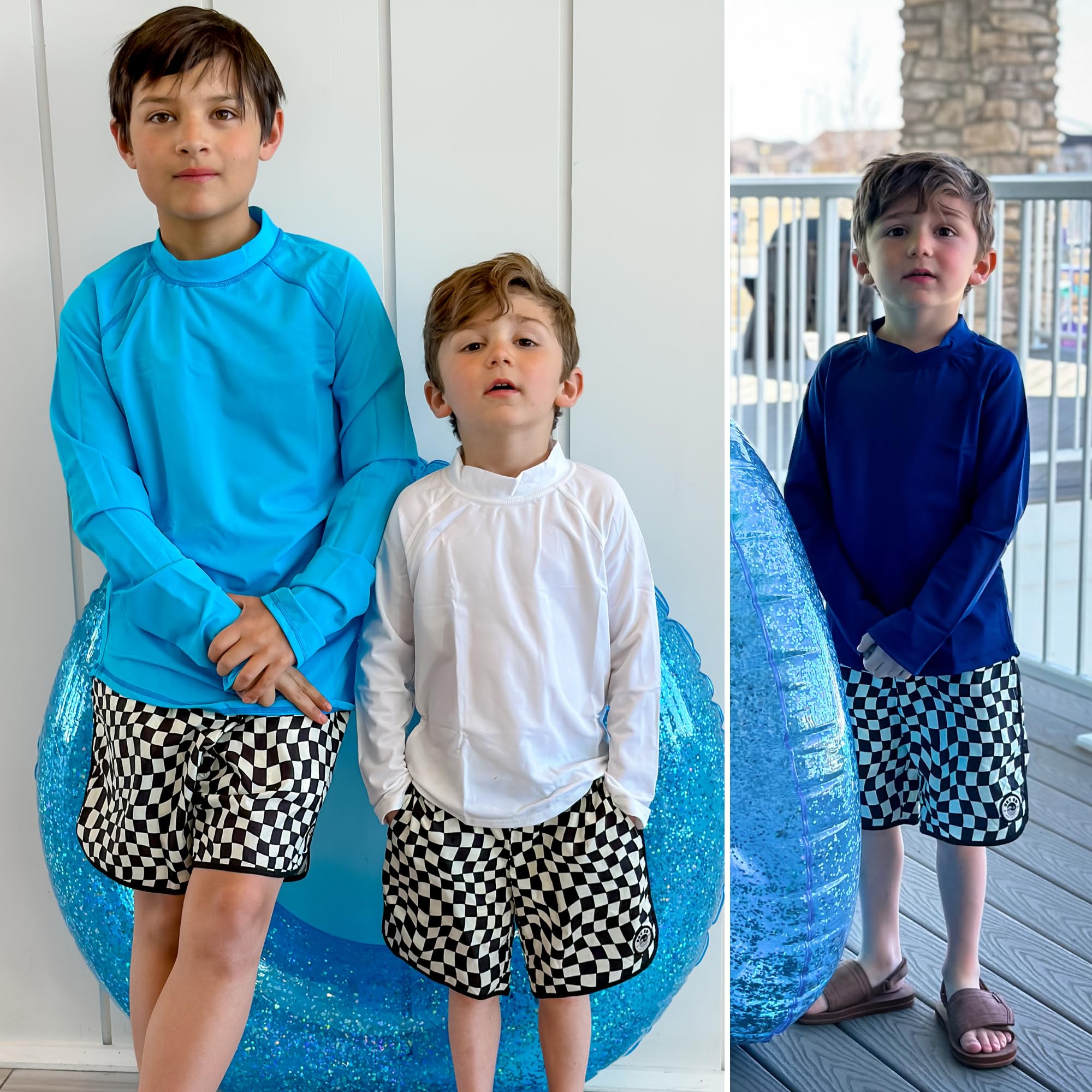 BIG ELEPHANT Paquete de 3 Camisetas de natación para niños con protección Solar UPF 50+ de Manga Larga para niños y niñas