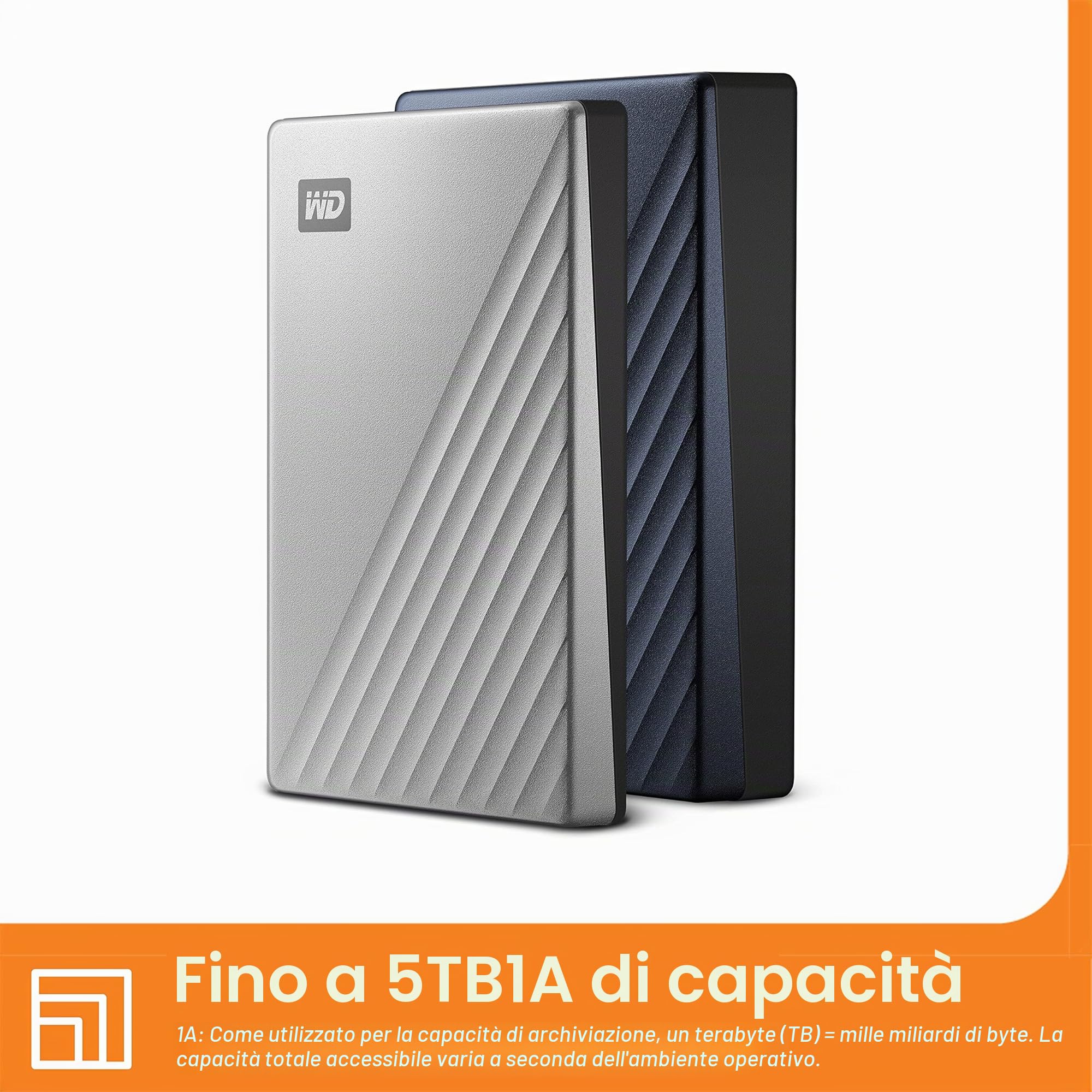WD 4TB My Passport Ultra Hard Disk Esterno Portatile, USB-C, USB 3.2 Gen 1/USB 3.0, Protezion con password, Software per la gestion e il backup, Formatto per Windows, Argento