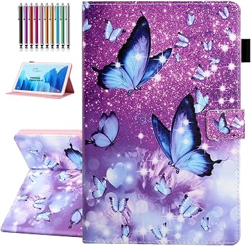Case for Samsung Galaxy Tab A7 10.4 inch 2020 Release, SM-T500/T505/T507 Premium PU Leather Folding Stand Cover with Pen Holder & Multiple Viewing Angles - Purple Butterfly