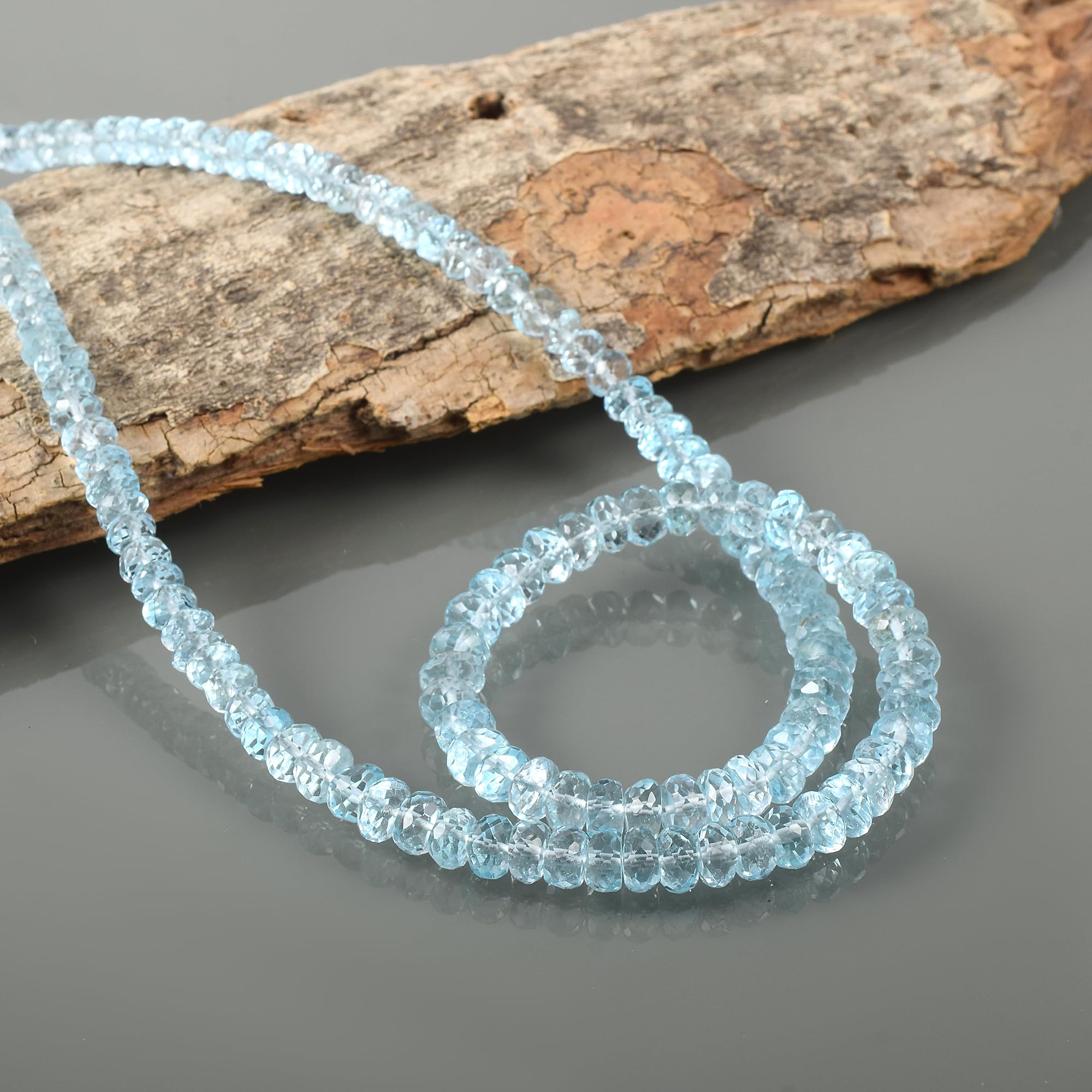 Collar de cuentas de topacio azul cielo natural de 4 a 5 mm, plata de ley 925 facetada hecha a mano, joyería de piedras preciosas de cristal, regalo para mujeres, Gema Plata esterlina,
