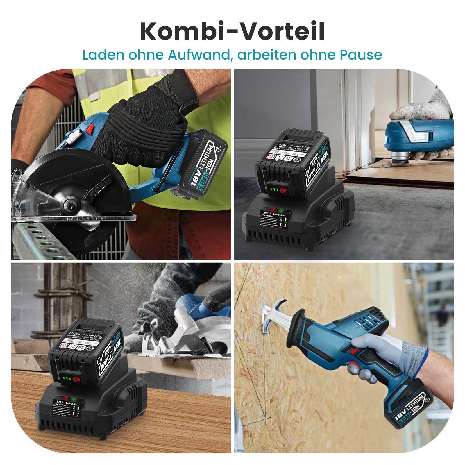 Ersatzakku für Bosch Akku 18v 5000mAh,Kompatibel Bosch Professional 18v GBA Akku + Schnellladegerät BAT18D