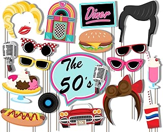 Birthday Galore 50's Diner Photo Booth Props Kit - 20 Pack Party Camera Props Fully Assembled - coolthings.us