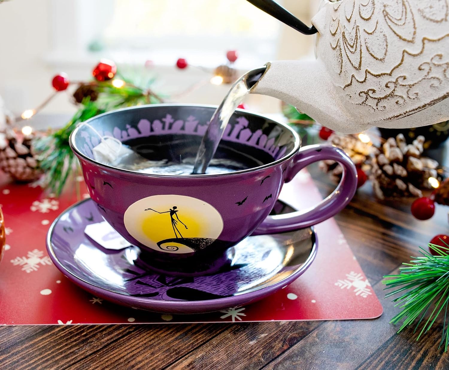 Disney The Nightmare Before Christmas Spiral Hill Ceramic Teacup and Saucer | Tea Party Set For Coffee, Espresso, Mocha