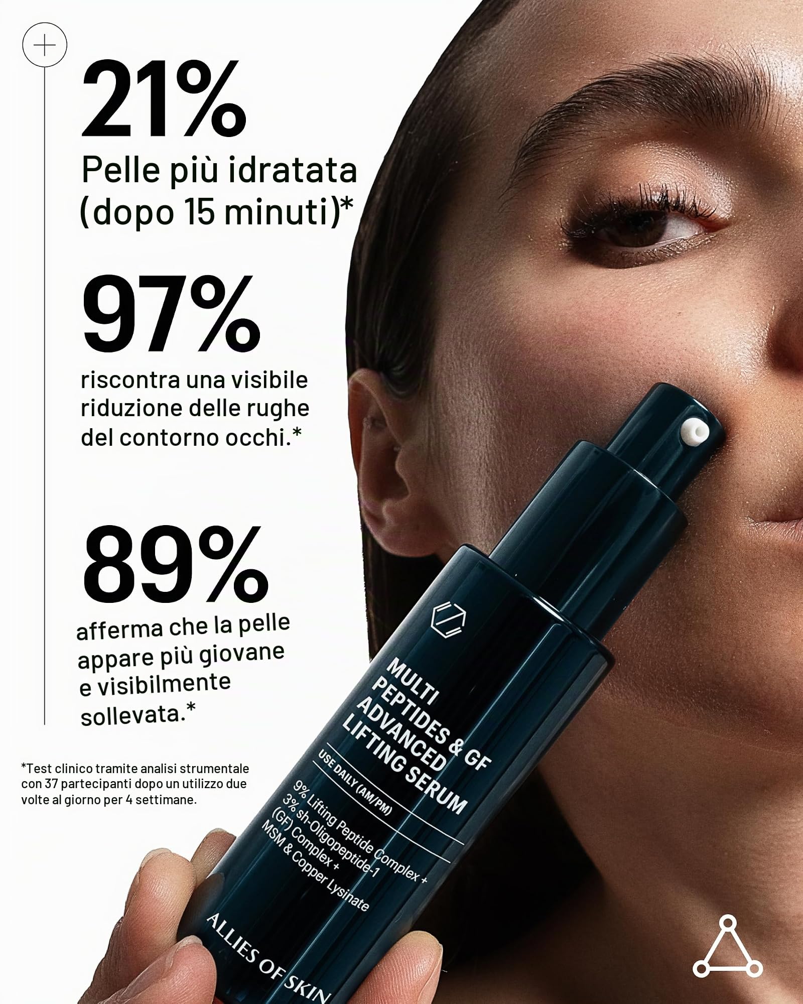 Allies of Skin Multi Peptides & GF Advanced Lifting Serum with 3% sh-Oligopeptide-1 (Growth Factor) Complex, 9% Lifting Peptide Complex, MSM, Copper Lysinate, Phospholipids & Glycolipids. 30 ml/ 1 oz