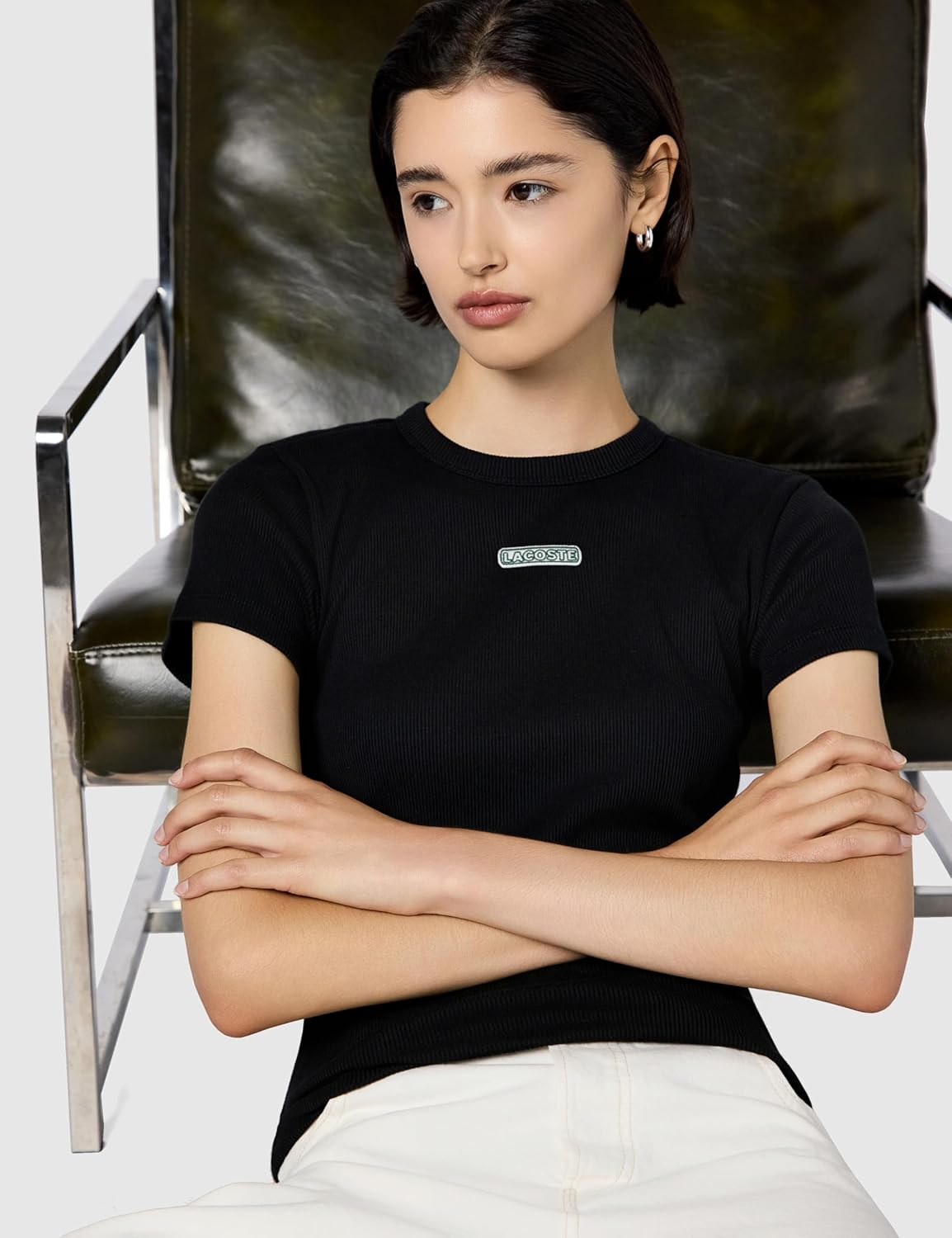 Lacoste Womens Slim Fit Ribbed T-Shirt - Image 2