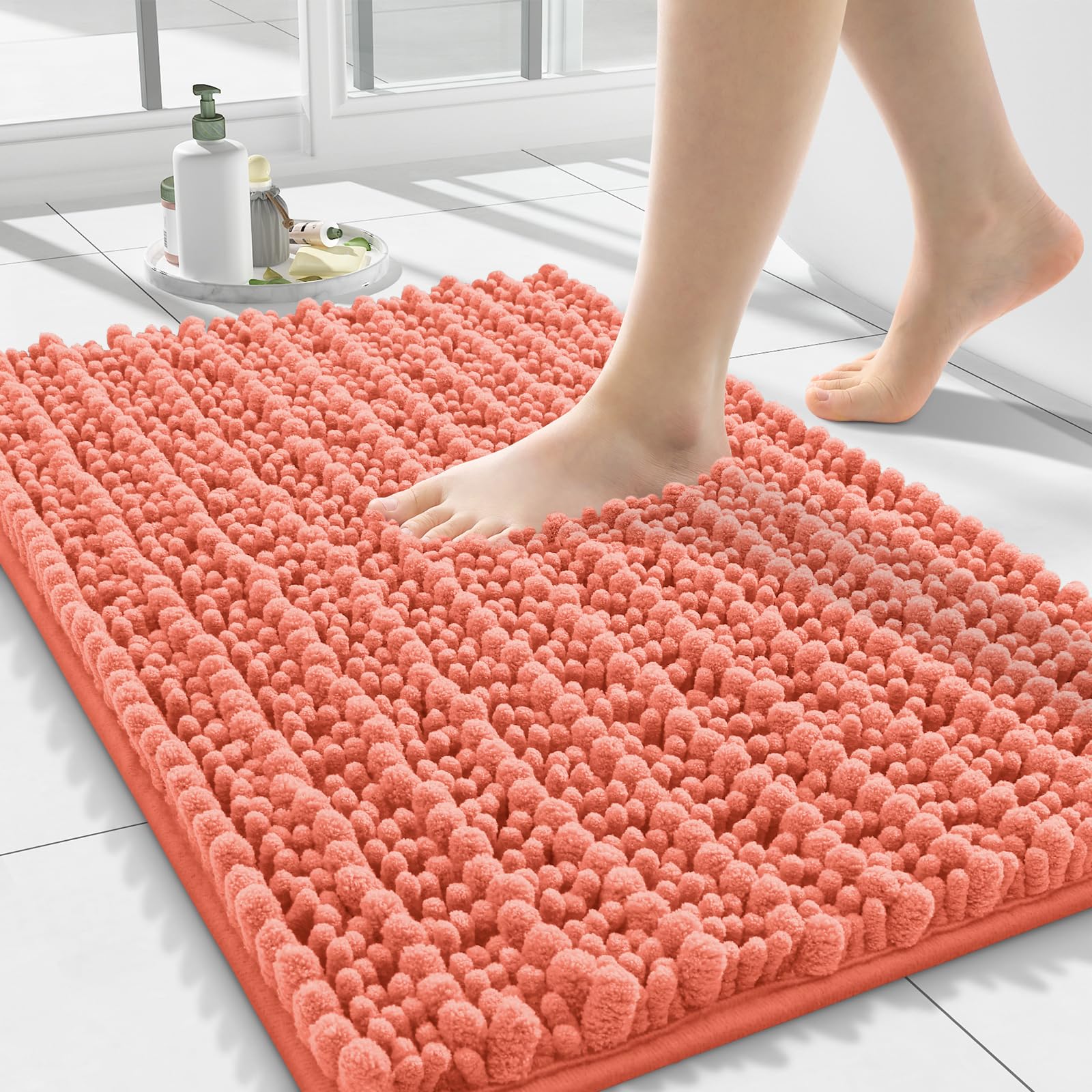 Smiry Bathroom Rugs 24X16, Extra Soft Rubber Backing Chenille Bath Mats