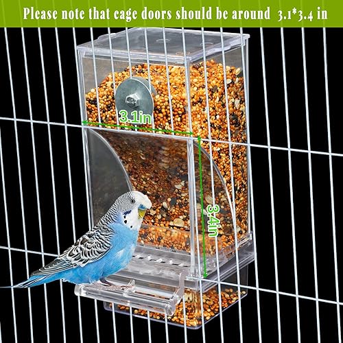 Miniatura 4 de Rypet Paquete de 2 comederos automáticos para pájaros sin ensuciar, jaula transparente transparente para comederos de loros acrílicos, accesorios