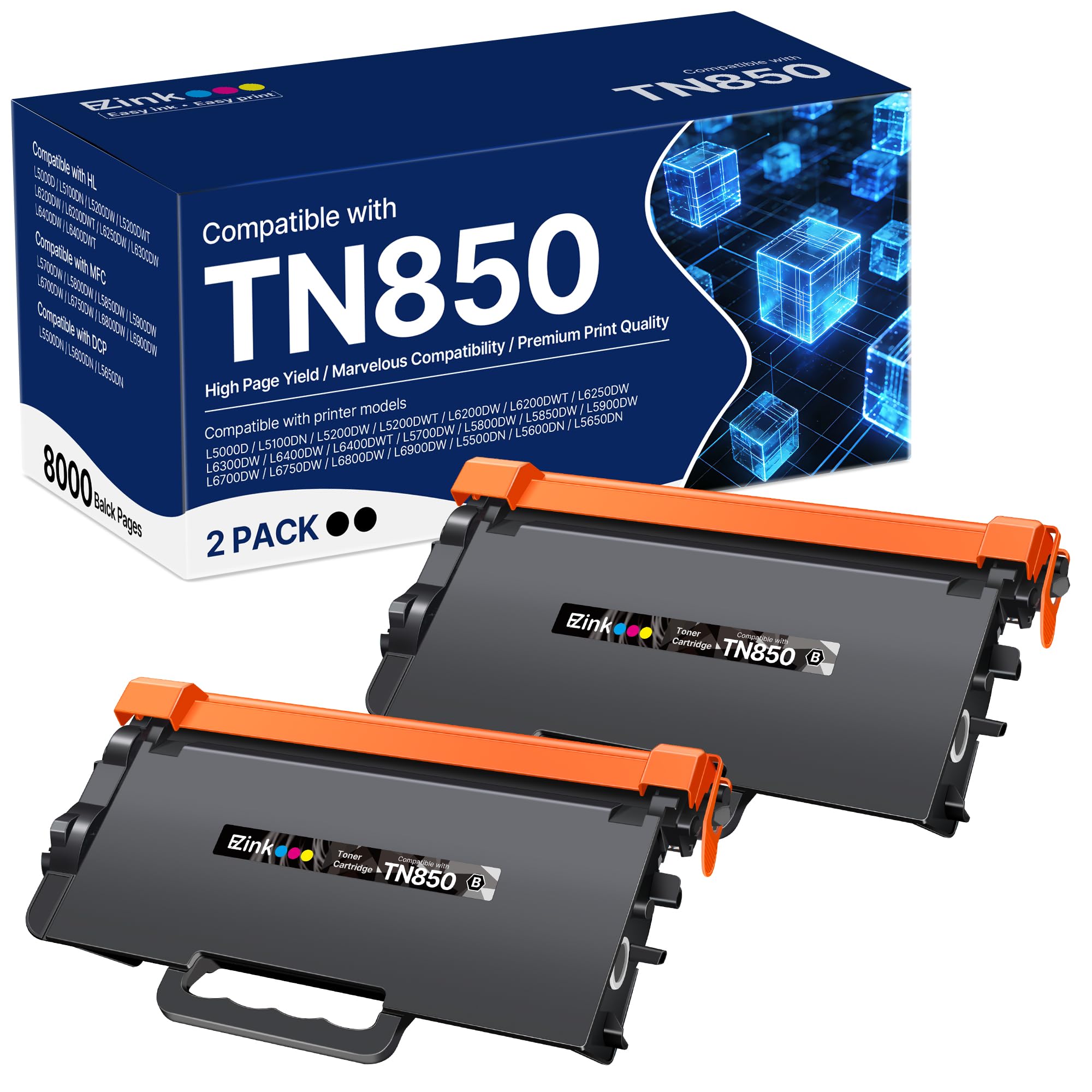 TN850 Toner Cartridges Compatible Replacement for Brother TN850 TN 850 TN-850 TN820 TN 820 TN880 Toner Cartridge to use with HL-L6200dw HL-L6200dwt MFC-L5900dw MFC-L5850dw MFC-L5700dw (2 Black)
