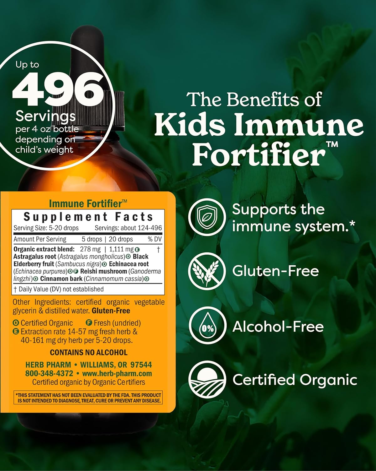 Herb Pharm Kids Certified-Organic Alcohol-Free Immune Fortifier Liquid Herbal Formula, 4 Ounce - Image 2