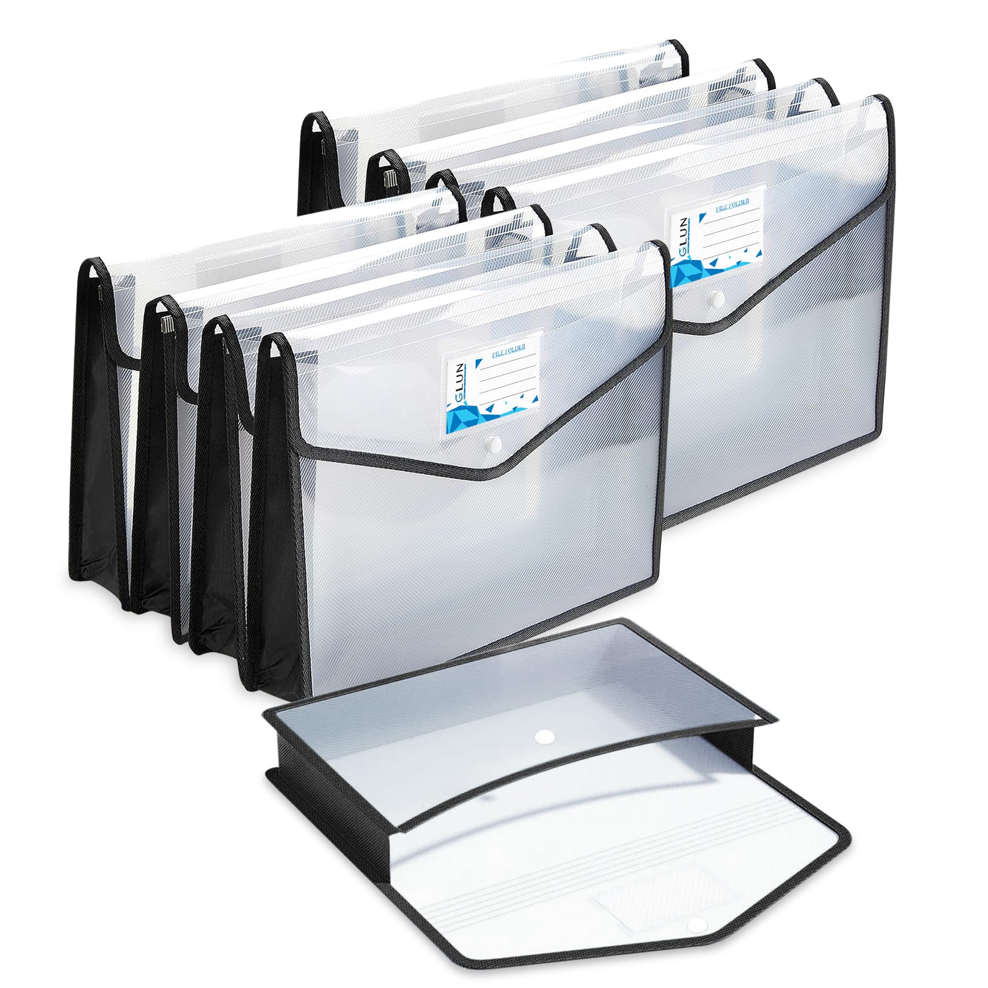 GLUN® Pack of 10 Translucent File Folder A4 Carry Bag with Strong Stitch, Black Strong Borders with Poly Cloth, Documents File Storage Bag with Snap Button