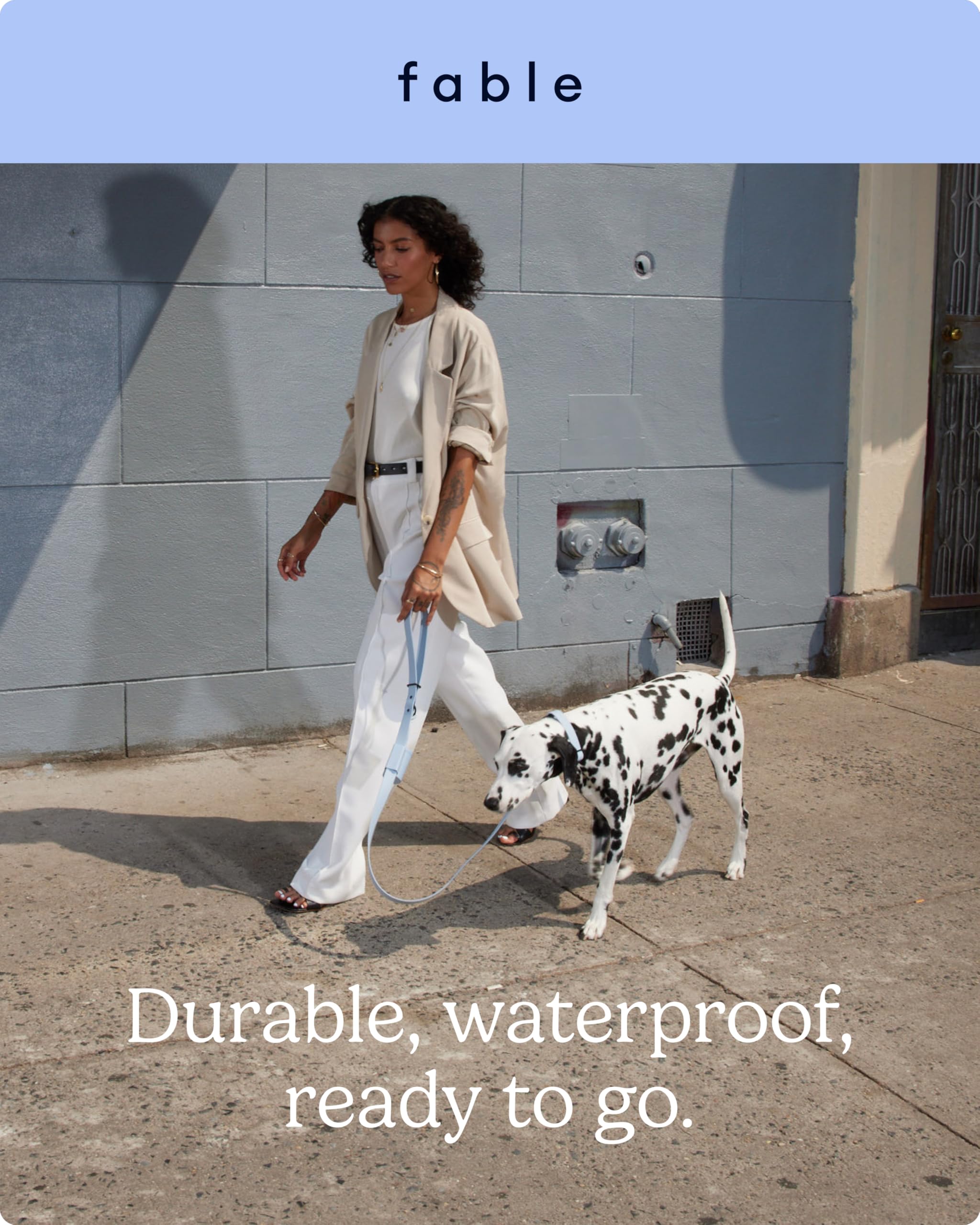 Fable Signature Dog Leash - Waterproof, Durable, Lightweight Leash - Wrist Strap Adjuster Allows for Hands Free Dog Walking - Large to Small Dogs - Security Clip - Made in USA - Light Blue M