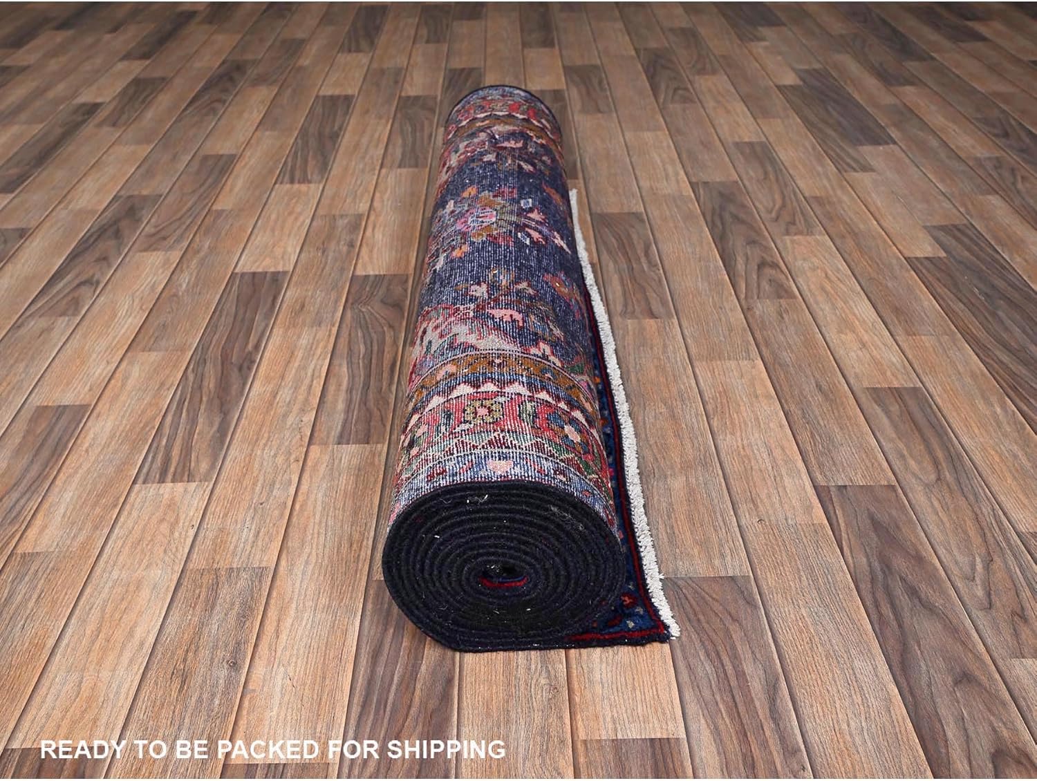 Navy Blue Hand Knotted Soft Wool Runner Rug, Traditional Persian Style Hallway Carpet with Floral Medallion Design