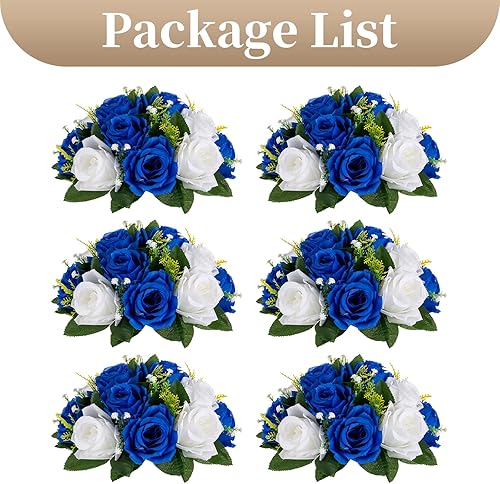 Miniatura 9 de Sziqiqi Flores artificiales azules para decoración, bolas de flores falsas para centros de mesa de boda, mesas, arreglo de centro de mesa de flores