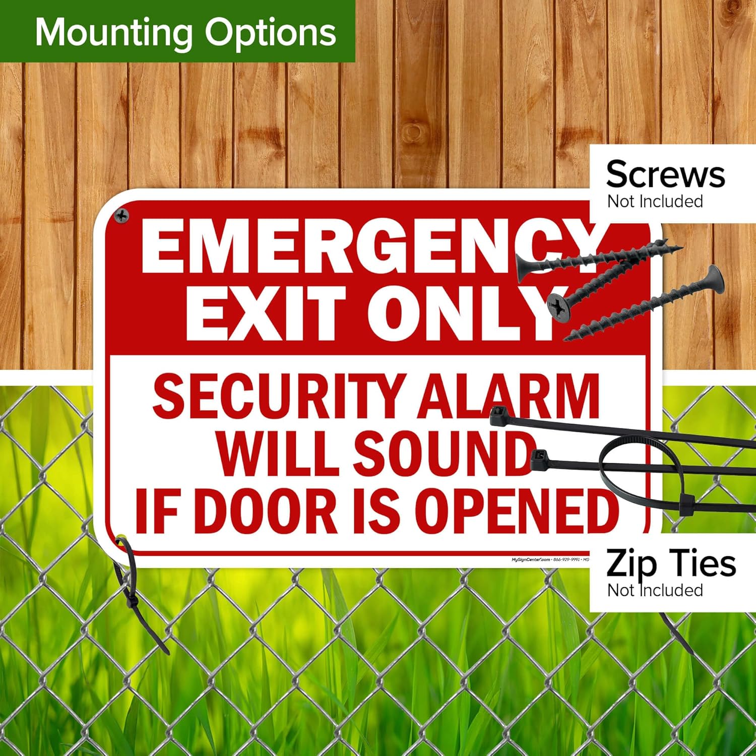 Emergency Exit Only Security Alarm Will Sound if Door is Opened Sign, 12x18 Inches, 55 mil thick HDPE (high density polyethylene), Made in USA by My Sign Center