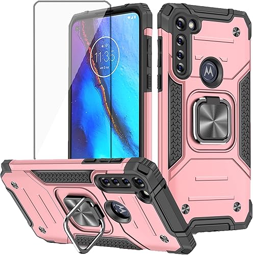 Asuwish Funda compatible con Moto G Power 2020 y protector de pantalla de vidrio templado, accesorios de celda, soporte de anillo híbrido, soporte
