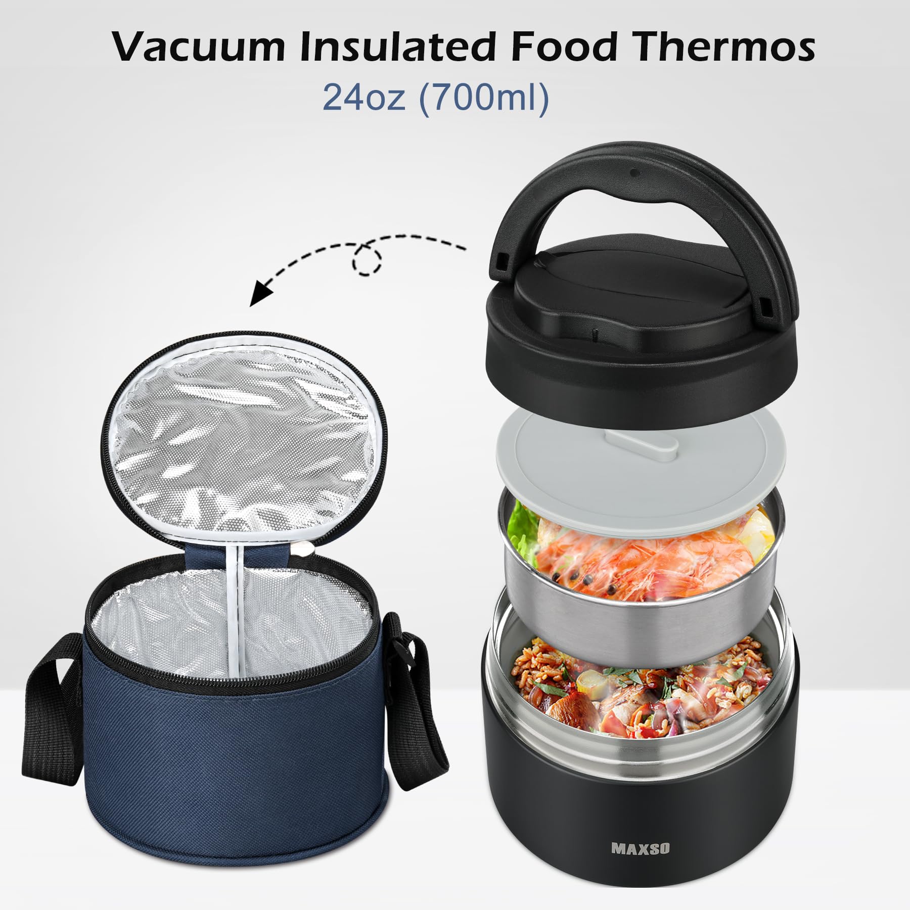Récipient Isotherme Pour Aliments 700 Ml - Acier Inoxydable - Avec Cuillère Pliable - Garde Au Chaud/Froid 12h - Parfait à Emporter