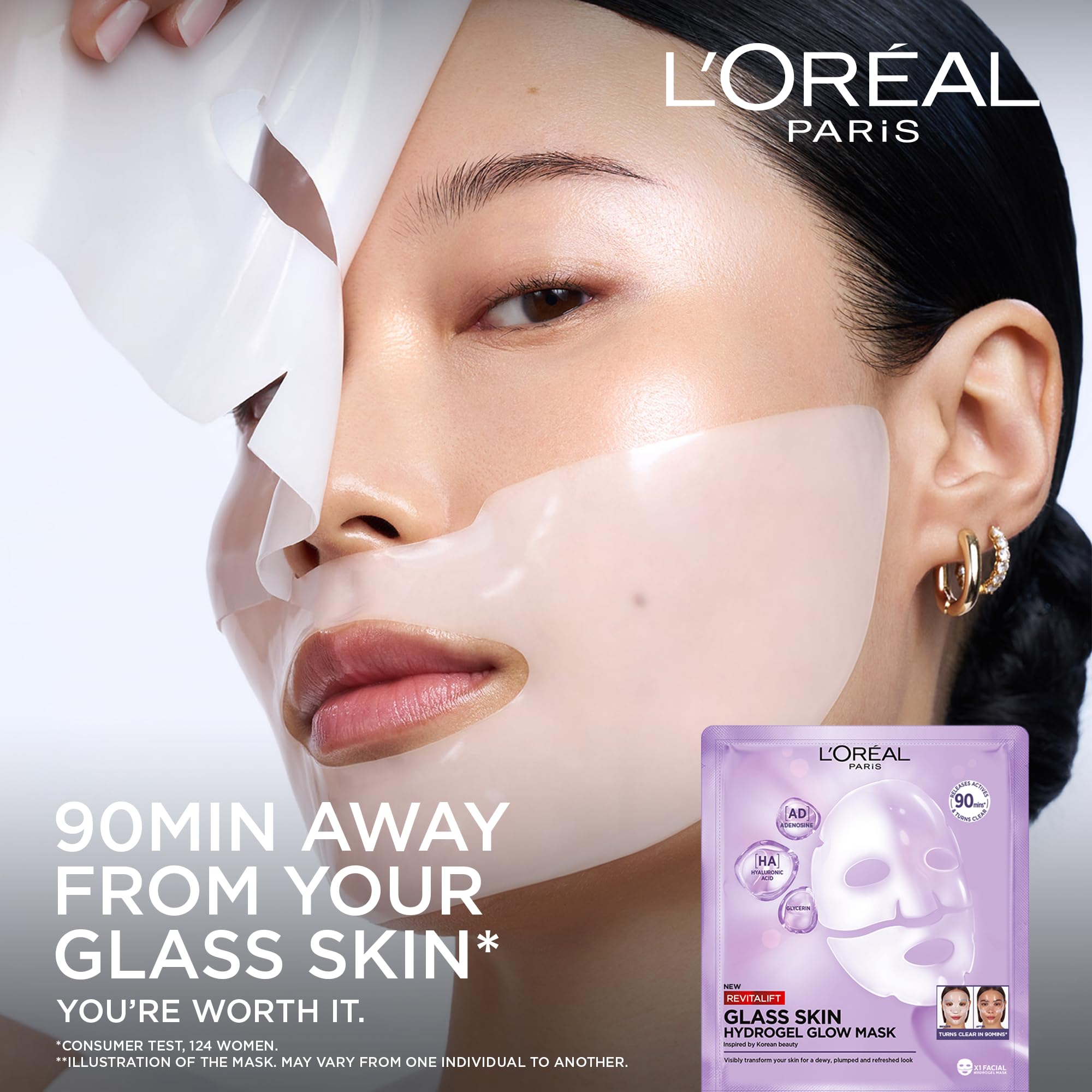 L'Oréal Paris Revitalift Filler Glass Skin, Rozświetlająco-Nawilżająca Maska Hydrożelowa