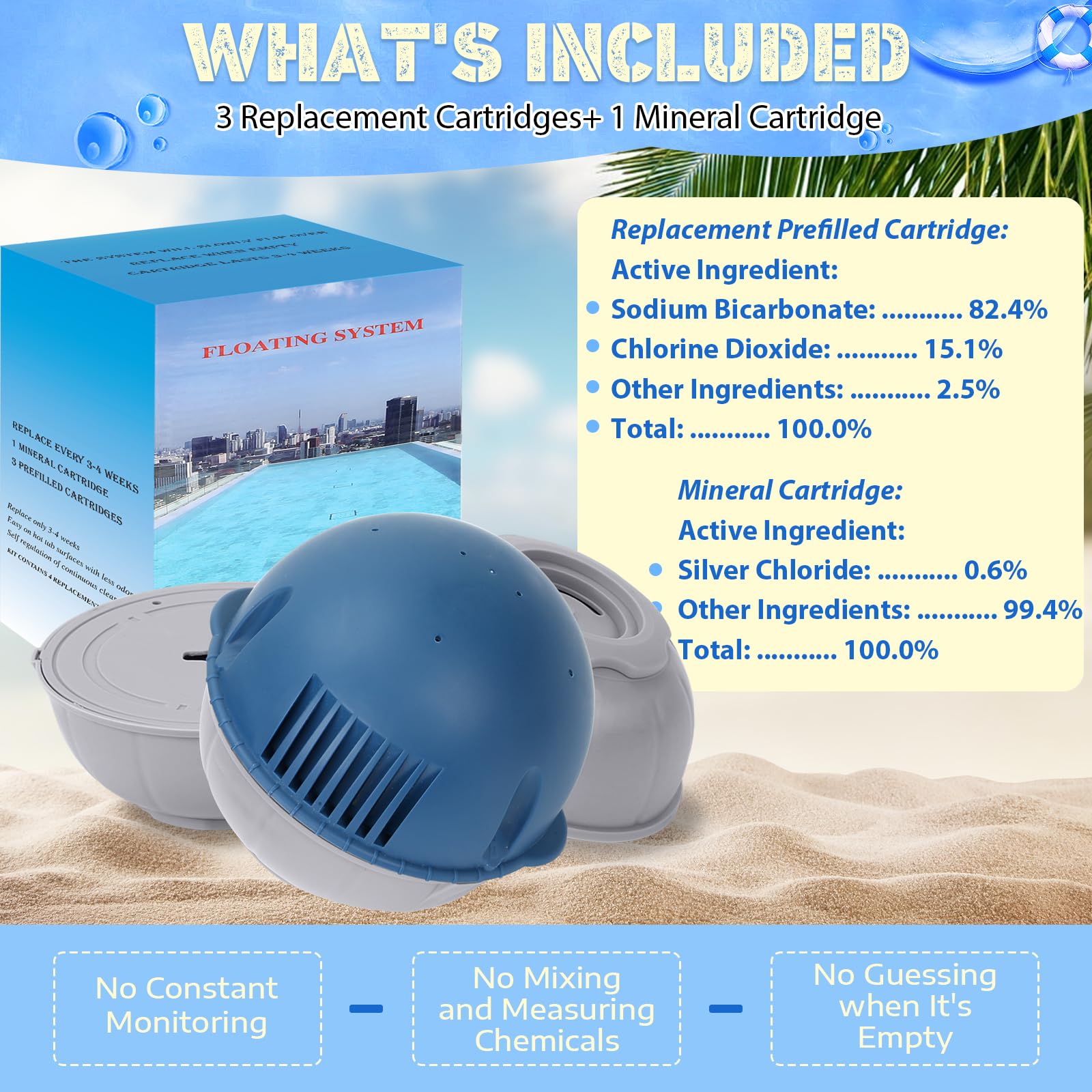 Hot Tub Floating System Mineralkartusche + vorgefüllte Ersatzkartusche 3er-Pack, kompatibel mit Frog Ease Floating System, selbstregulierende Wasseraufbereitung