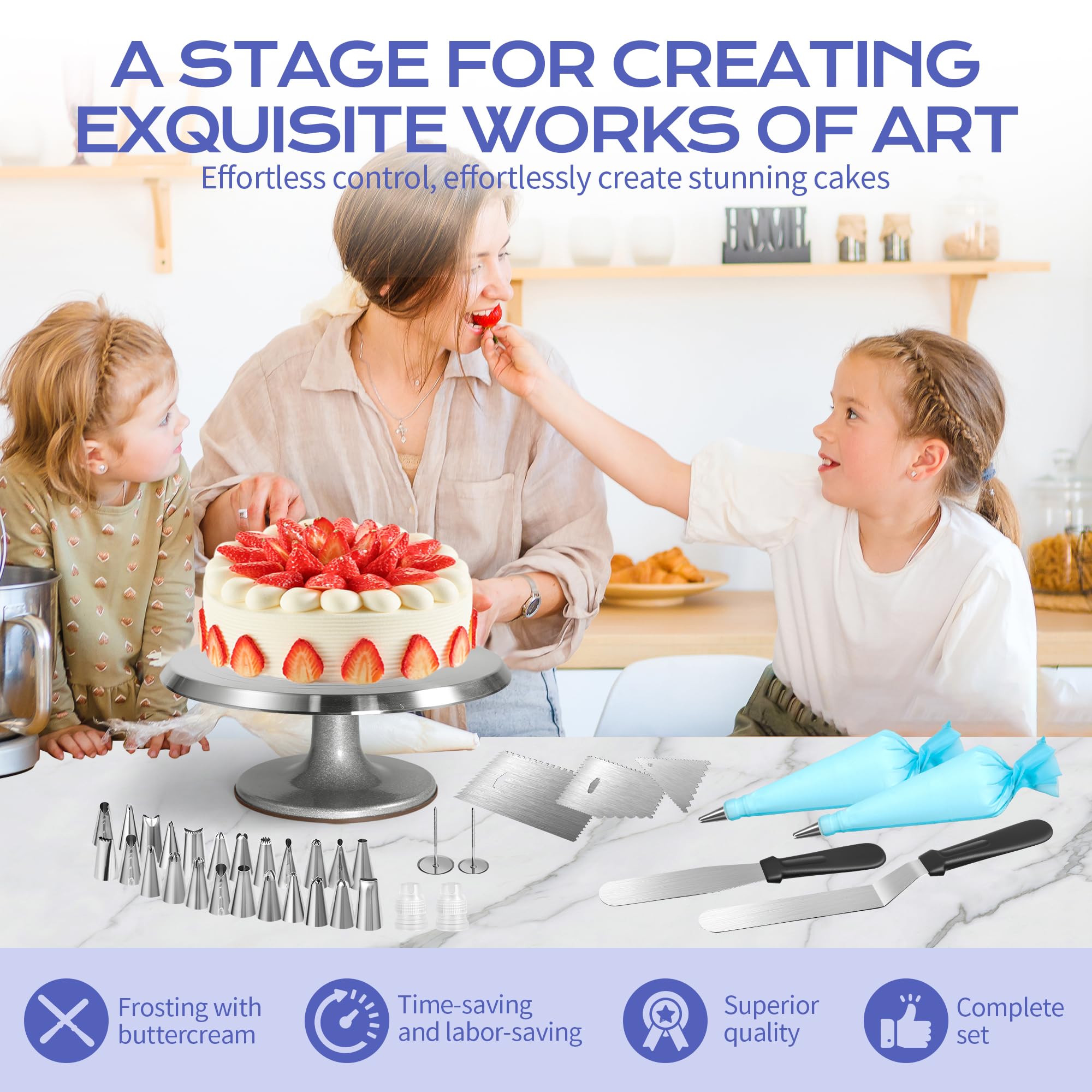 Plateau Tournant Patisserie en Aluminium - 31 cm, Kit Patisserie | Plateau Tournant pour Gâteaux, Douille Patisserie, Poches à Douille RéUtilisables, Grattoirs à Gâteaux, Spatules-36 Pièces