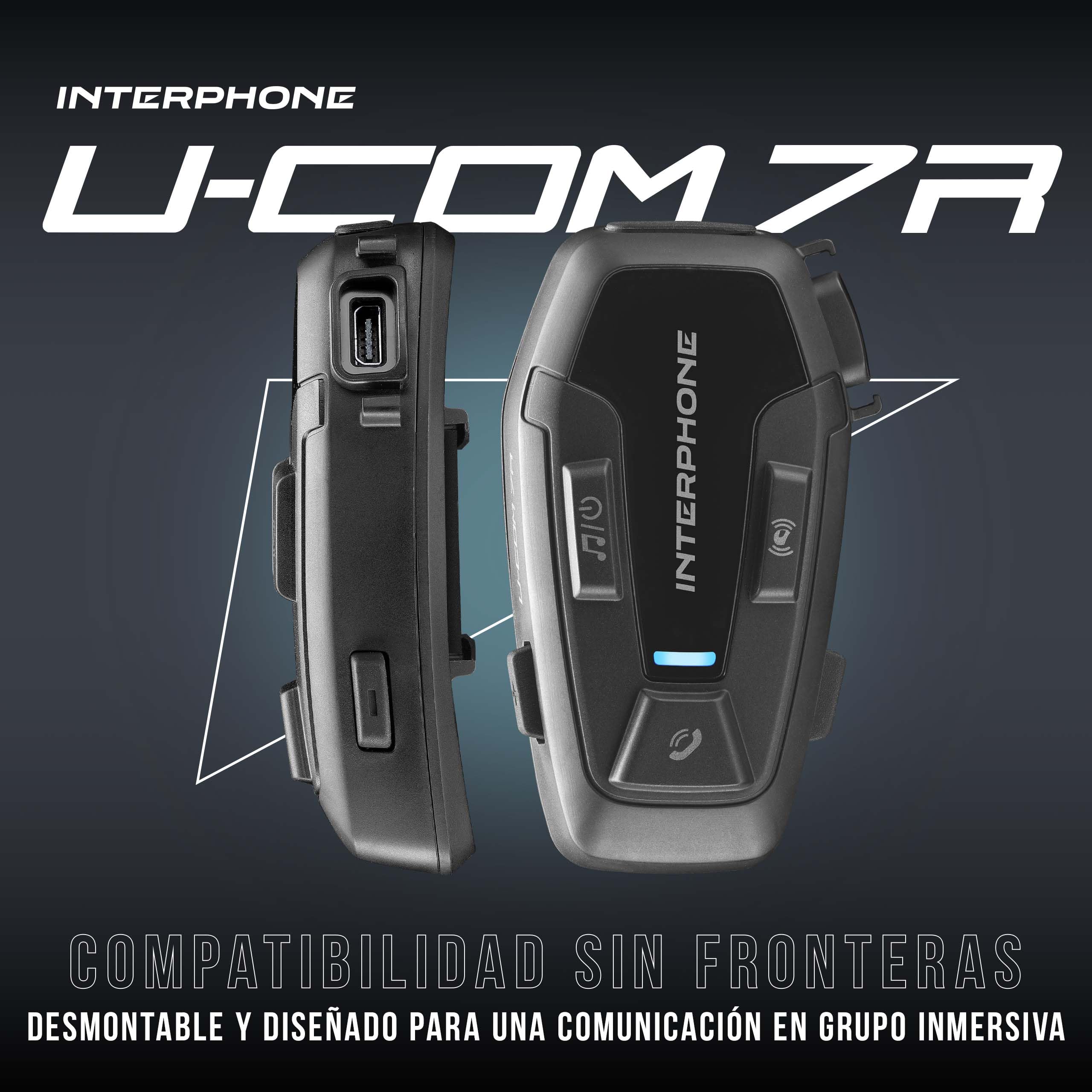 INTERPHONE U-COM 7R Intercomunicador casco moto individual con Bluetooth 5.1, para hasta 4 usuarios a 1 km, intercomunicador compatible con TFT y GPS, accesorios moto extraíbles, 15 h de batería, IP67