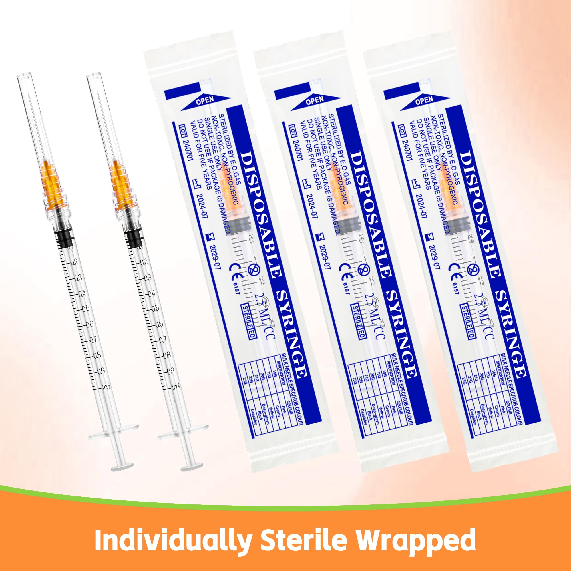 Disposable 1mL Luer Lock Syringe 25G 1 inch for Scientific Lab Use, Individually Wrapped, Box of 100 — Amazon image 6