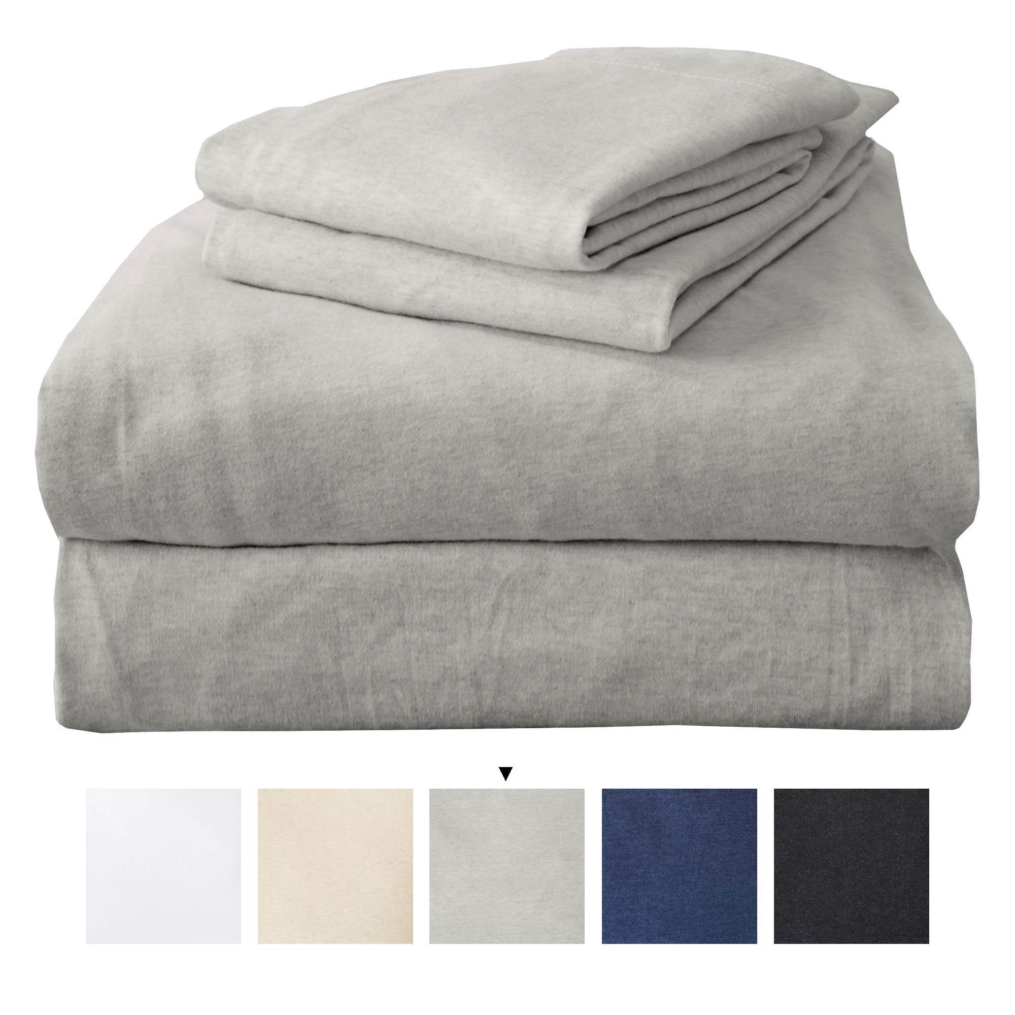 Great Bay HomeGreat Bay Home Queen Flannel Jersey Knit Sheets. All Season, Soft, Cozy T-Shirt Sheet Set. Cotton Blend Bed Sheets. Cozy Flex Collection (Queen, Light Grey)