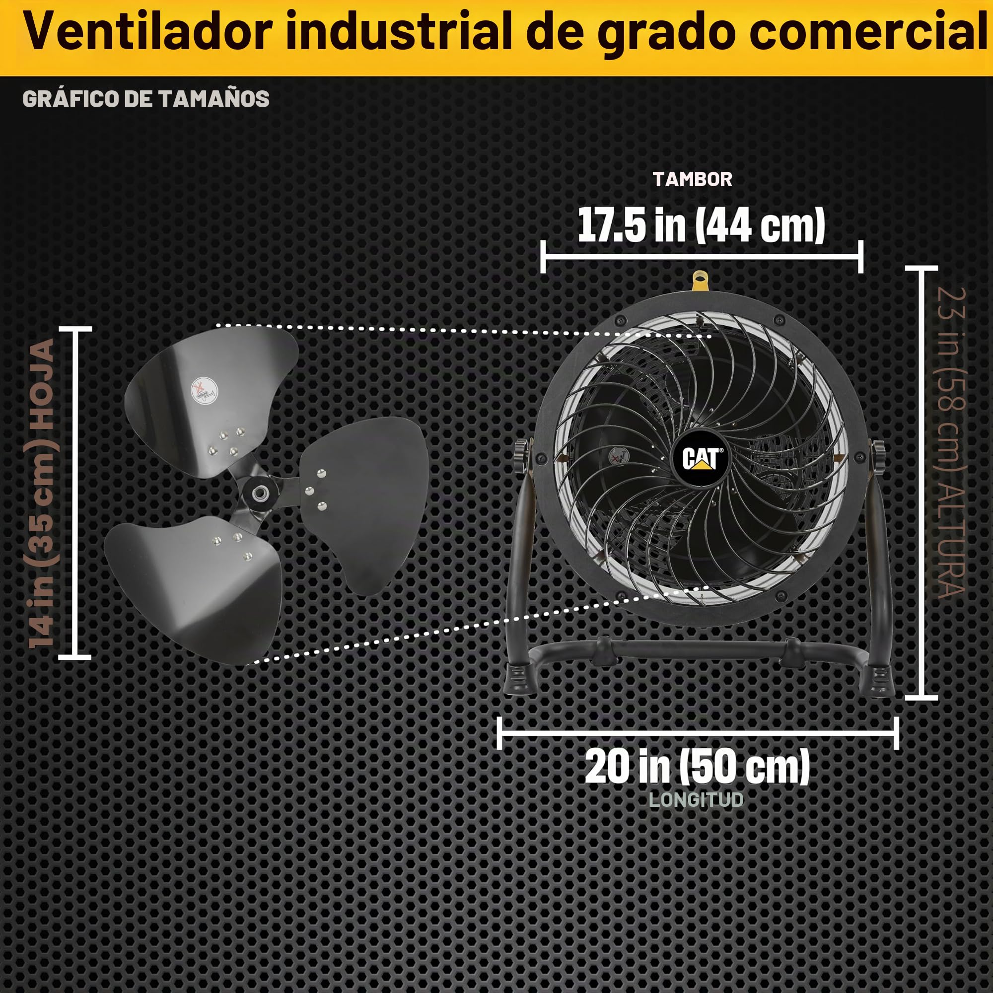 CAT Ventiladores - Ventilador de tambor de alta velocidad de 35,6 cm (amarillo, 2 en 1): 2300 CFM, 4 velocidades, cabezal de tambor ajustable de 360 grados, motor de doble rodamiento de bolas con tapa