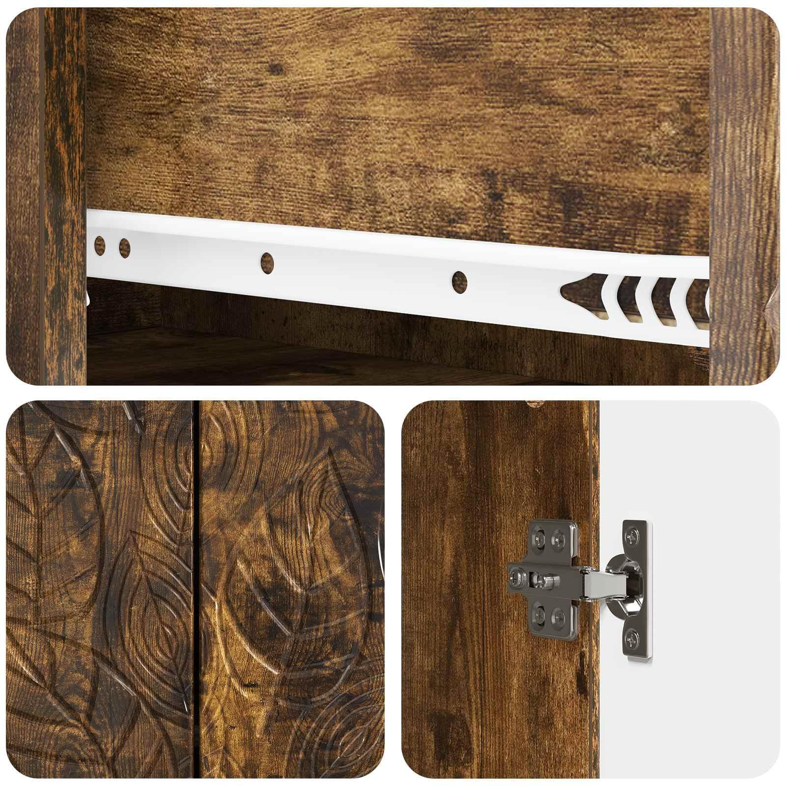 Aparador de roble ahumado, 66 x 34,5 x 90 cm, cómoda con cajón y 2 puertas, aparador vintage de madera, armario auxiliar para salón, pasillo y cocina