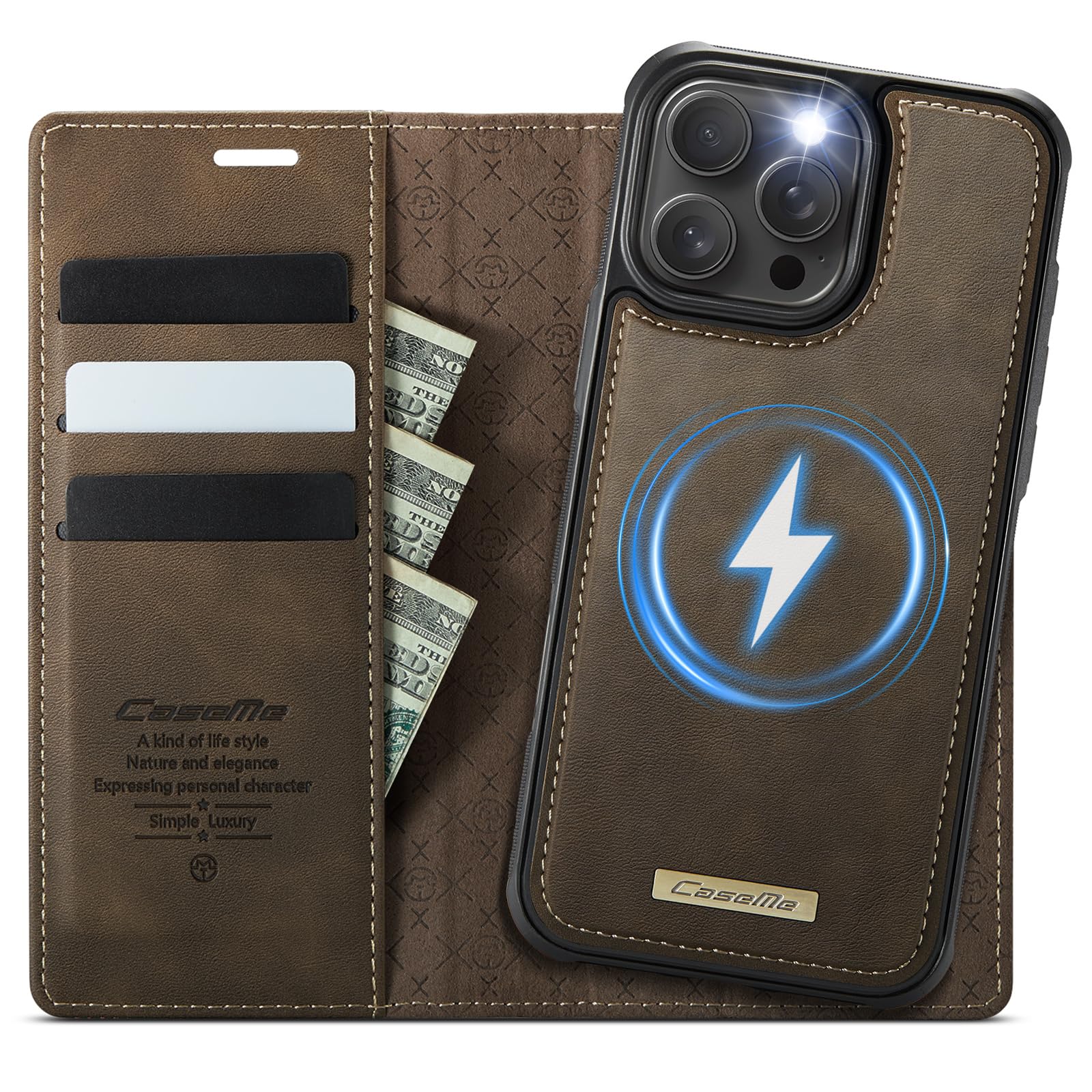 Compatible with iPhone 14 Pro Max Detachable Wallet Case Compatible with Magsafe, 2-in-1 PU Leather Flip RFID Blocking Card Holder Stand Shockproof