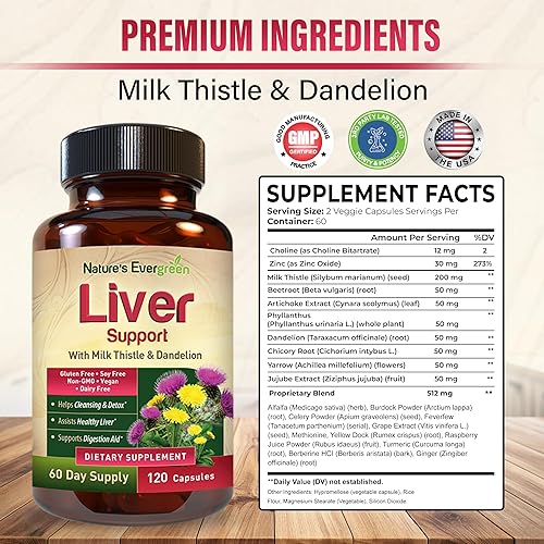 Miniatura 2 de Desintoxicación y reparación de limpieza hepática  Suplemento de apoyo hepático a base de hierbas con más de 20 nutrientes para la salud del hígado,