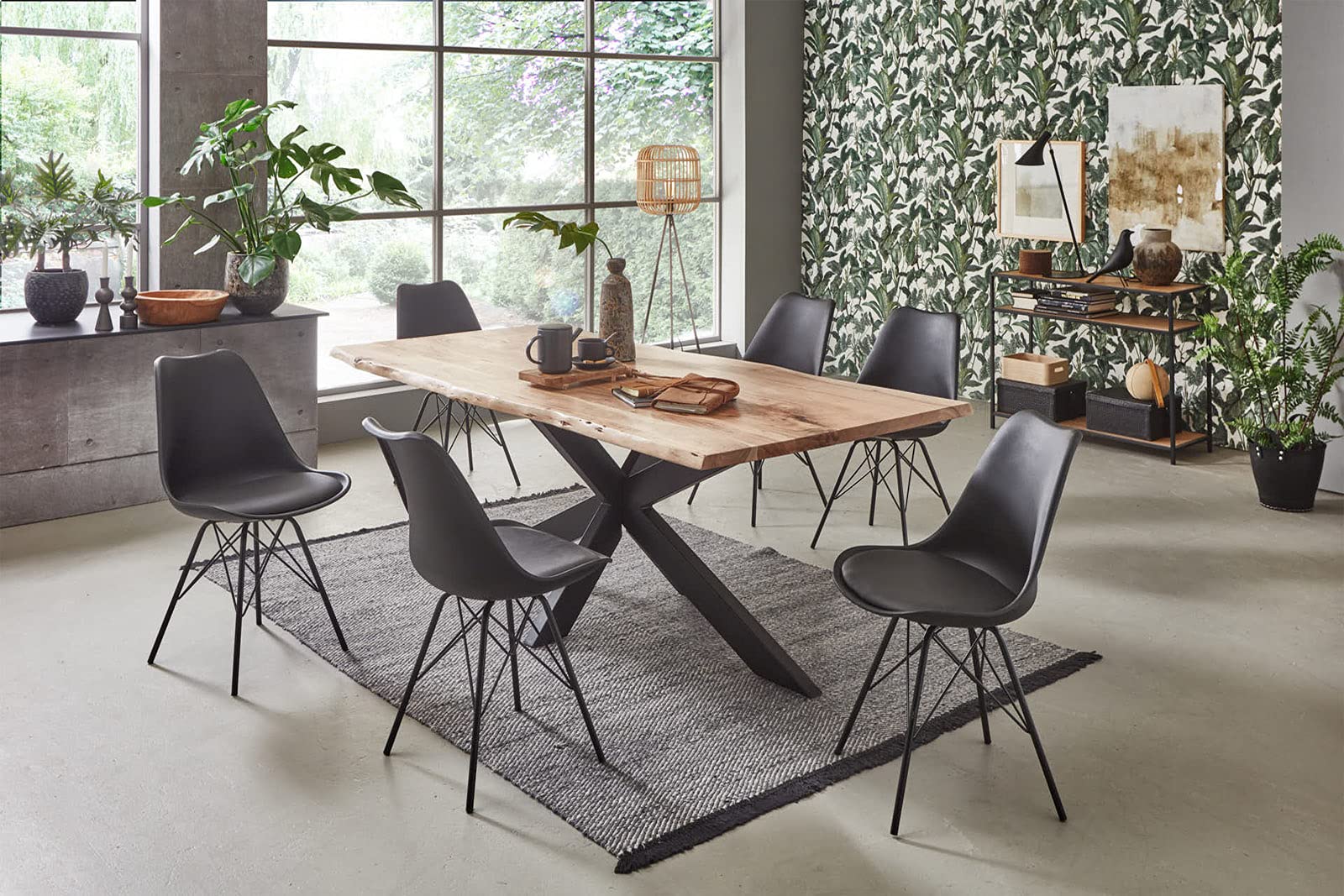 SAM Esstisch Salerno 180x90 cm Akazie Natur Baumkante Spider schwarz