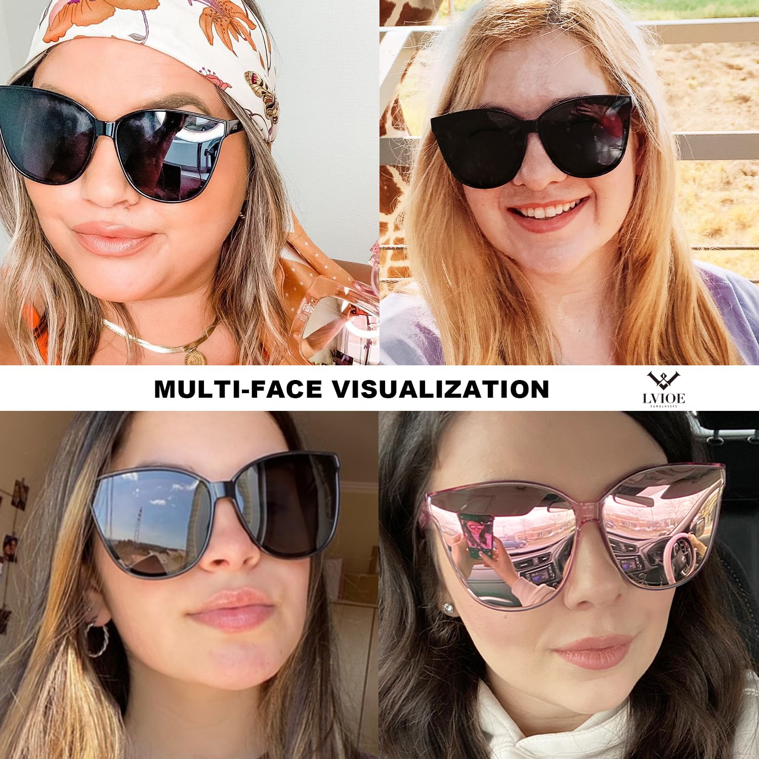 LVIOE Polarized Sunglasses for Women UV400 Protection Oversized Cat Eye Frame Retro Sunglasses for Driving Fishing Outdoor: A09 Clear Frame / Pink Mirrored Polarized Lens