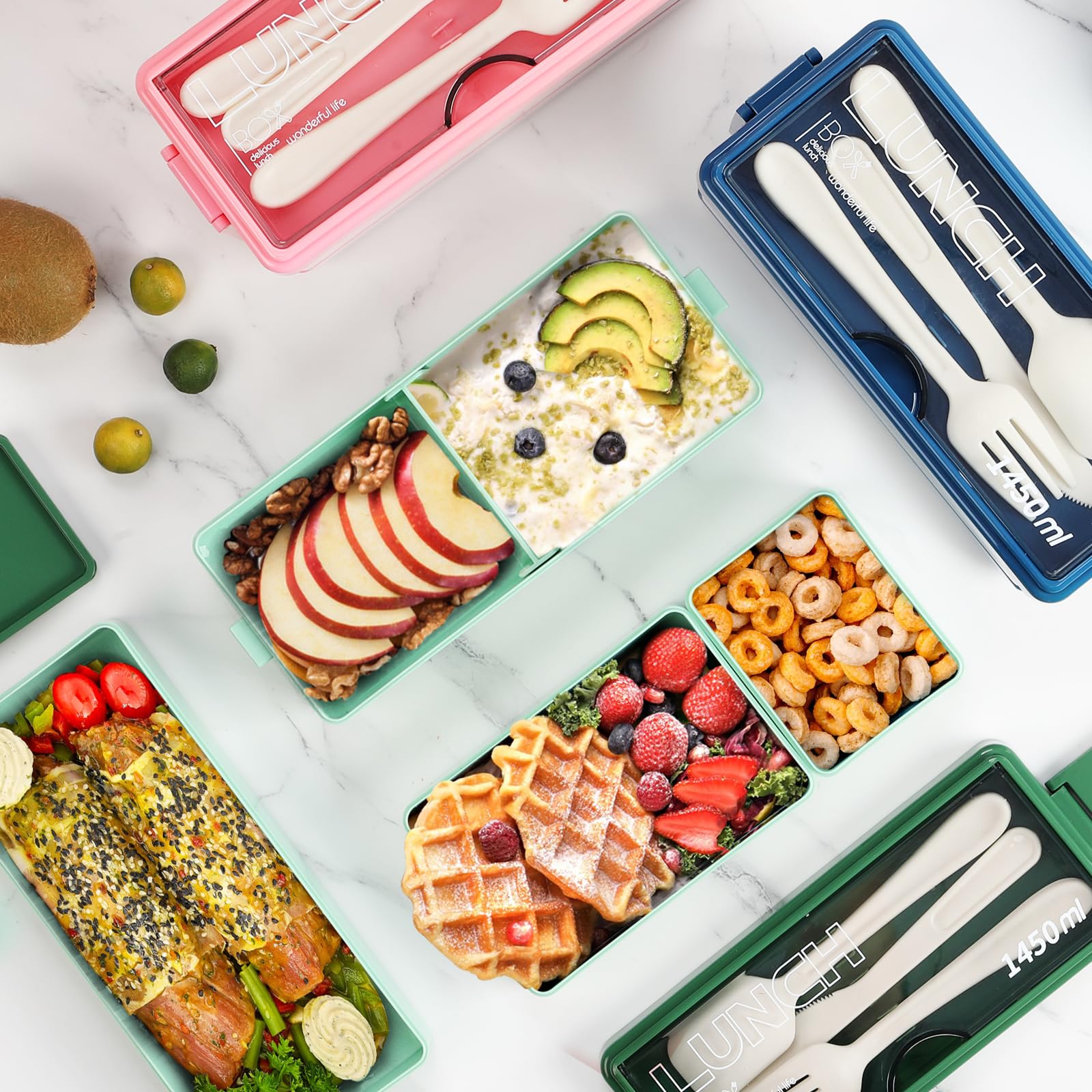 Auslaufsichere Lunchbox Mit Fächern & Besteck – Mikrowellengeeignet, Für Büro, Schule, Picknick