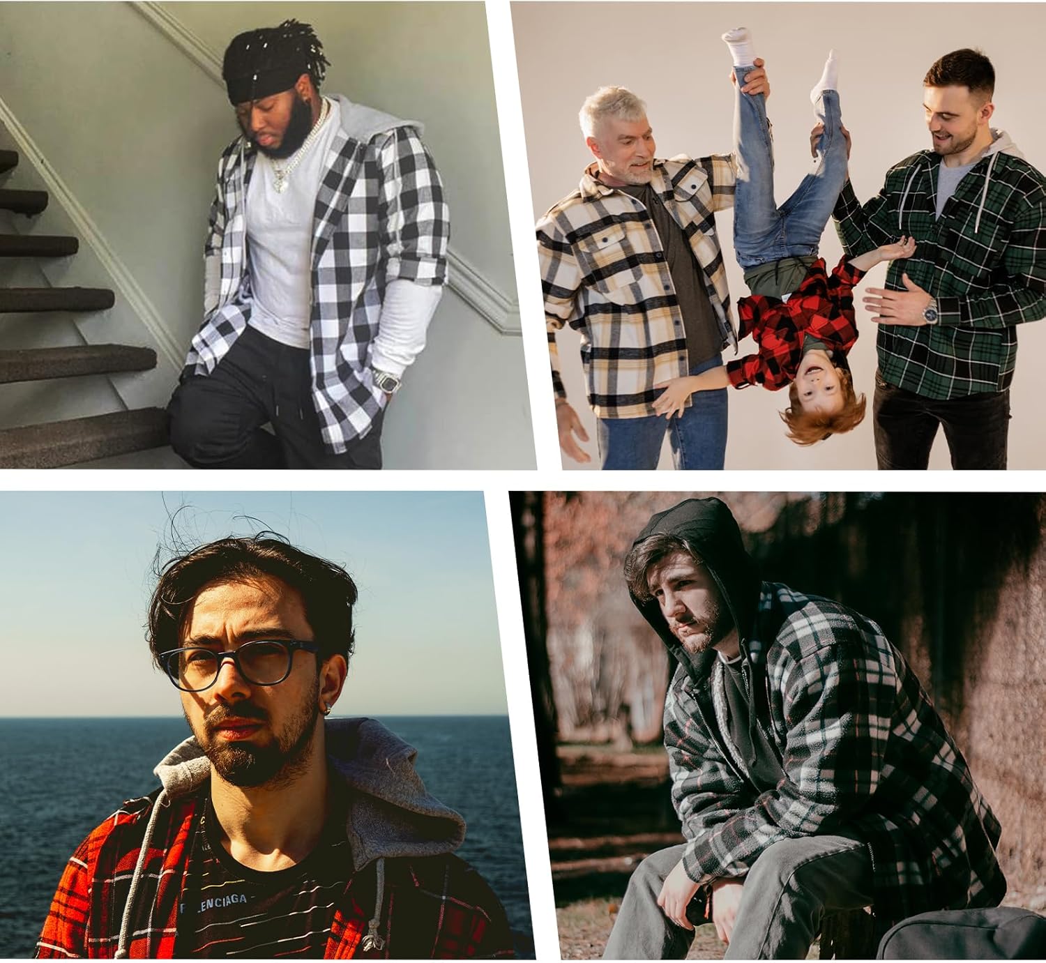 Hooded Flannel Shirt for Men Plaid Shirts Long Sleeve Flannel Jacket Button-Down Shirt Jacket with Hood - Image 2