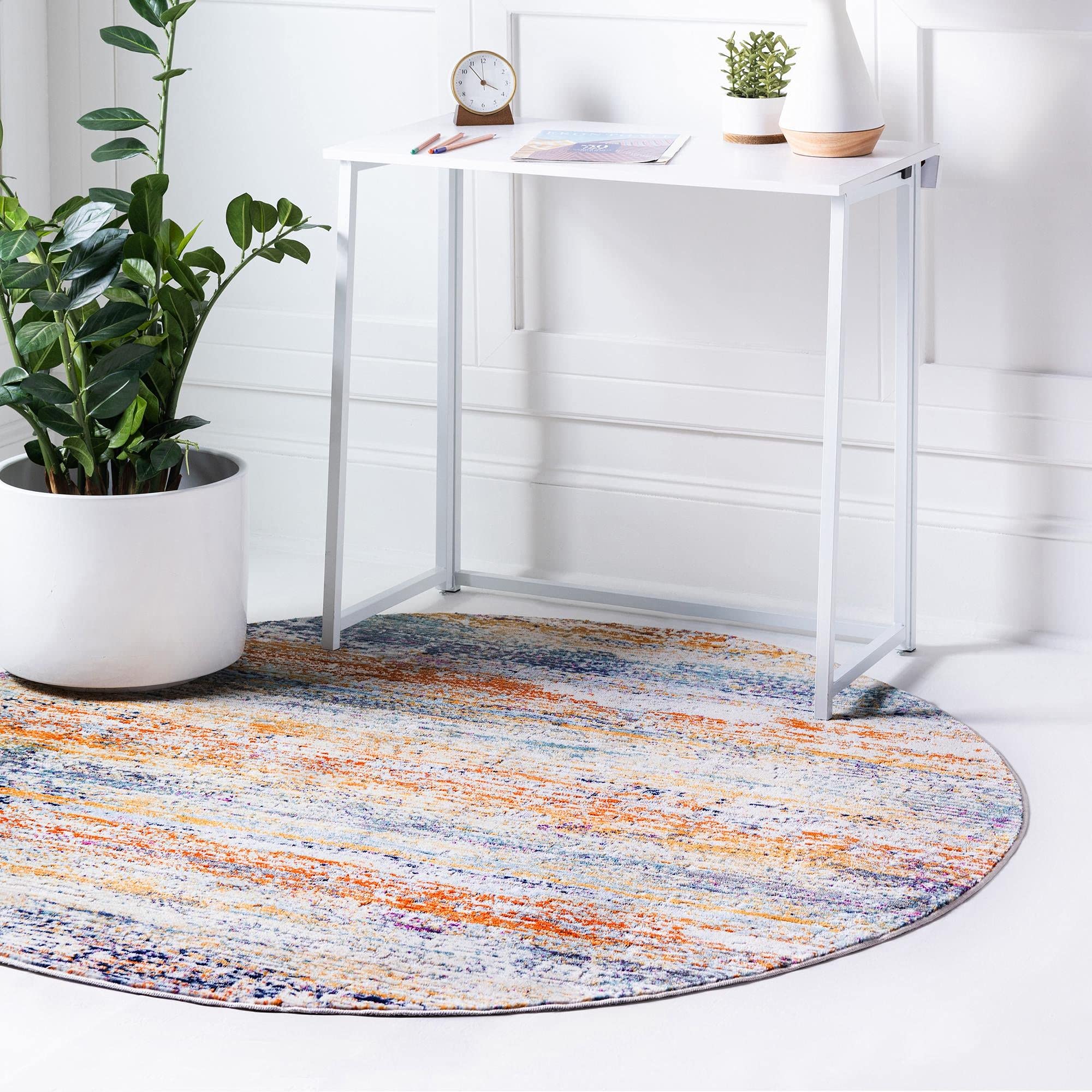 Rugs.com Malibu Collection Round Rug – 3 Ft Round Multi Low-Pile Rug Perfect for Kitchens, Dining Rooms