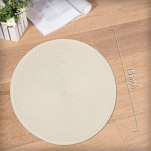 Miniatura 2 de Juego de 6 manteles individuales redondos trenzados de 15 pulgadas para mesas de comedor, tejido natural, resistente al calor, color marrón