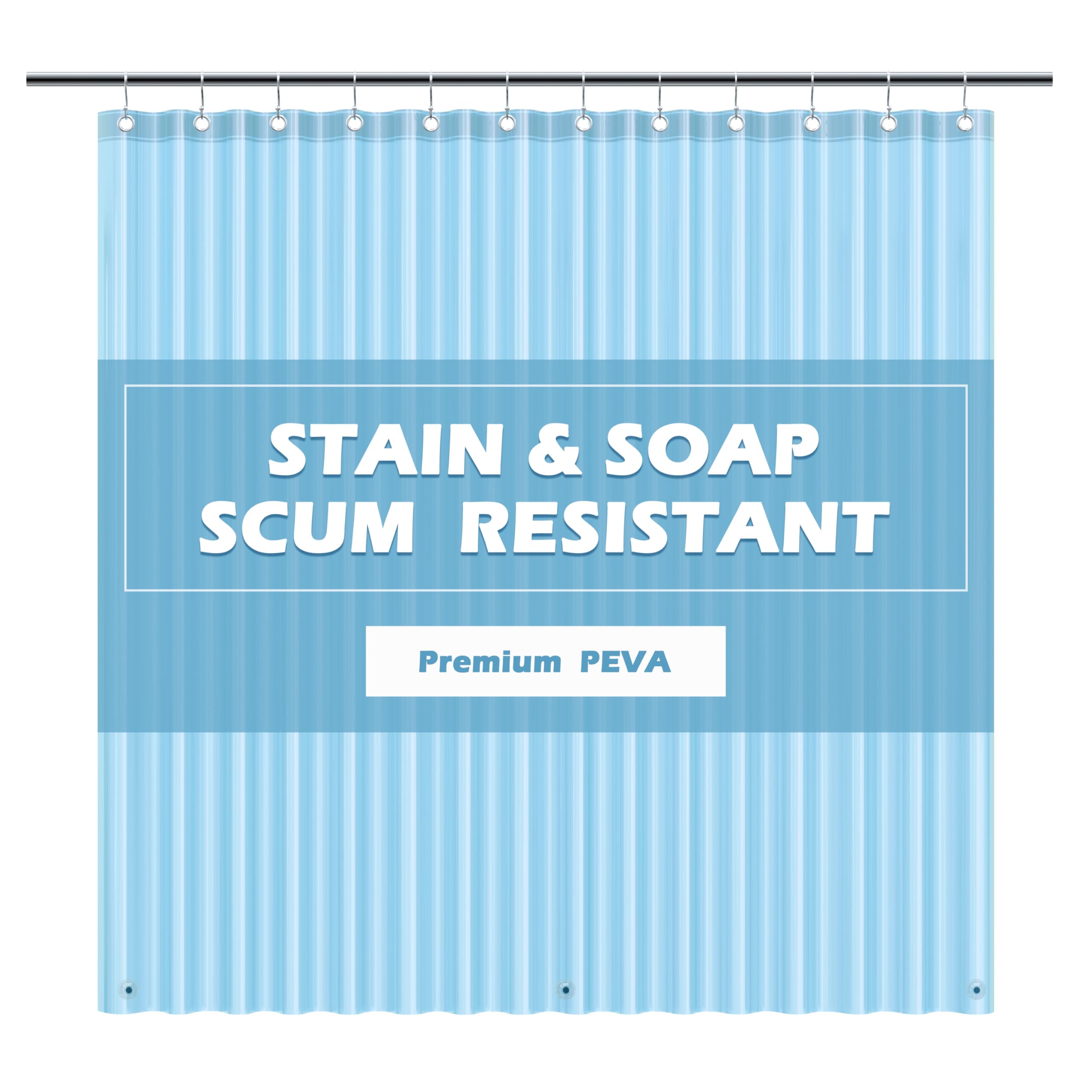 EHZNZIE Clear Blue Shower Curtain Liner 72x72, PEVA Waterproof Bath Curtain, No Chemical Smell, 3 Weighted Magnets, Durable with Rustproof Metal Grommets