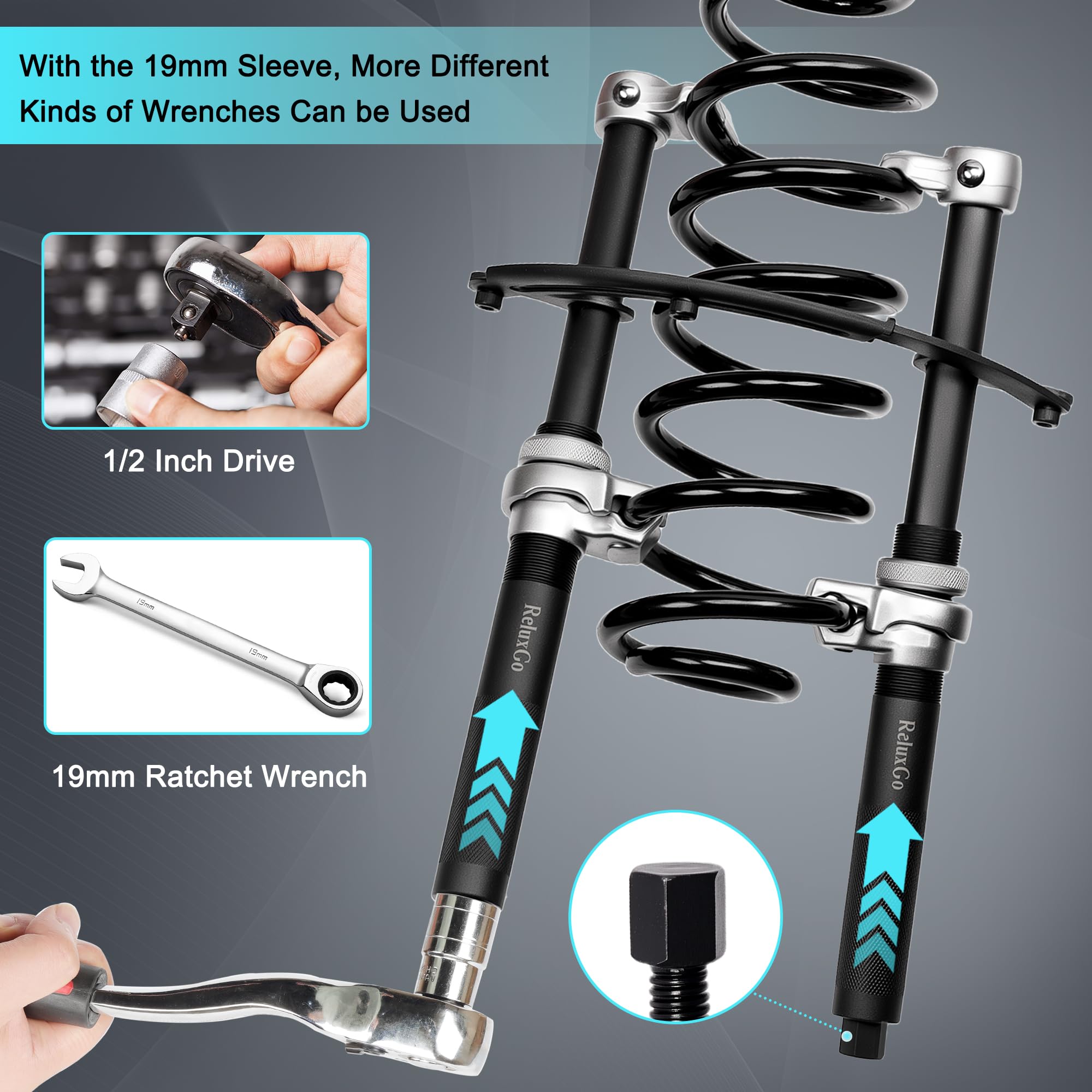 ReluxGo Herramienta de compresor de resorte helicoidal para automóvil, 2 piezas, juego de compresor de resorte Macpherson resistente con soporte de seguridad para coche, camión, ATV, UTV, capacidad de